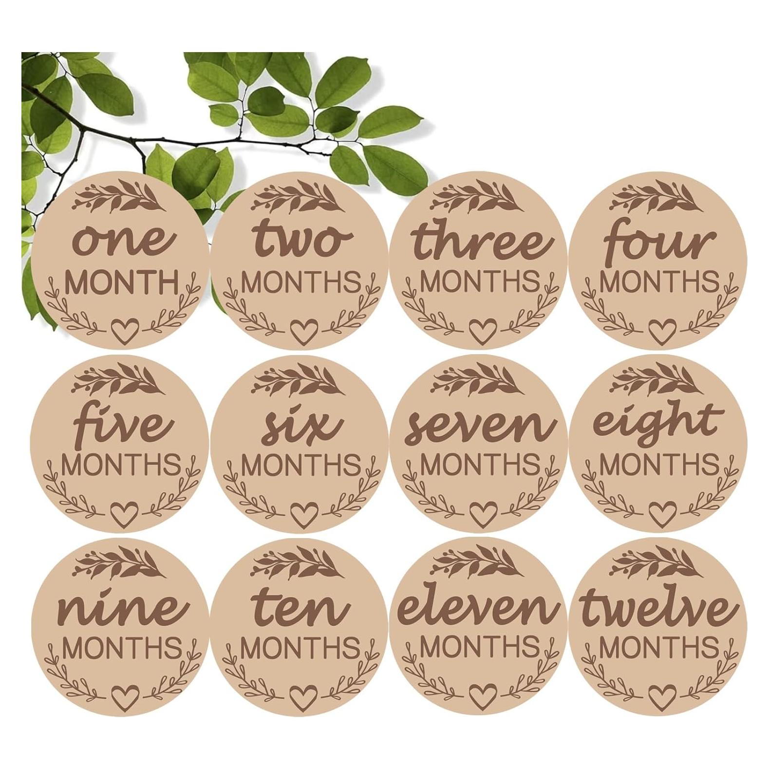 Discos de Hitos Mensuales para Bebés de Madera - 12 Tarjetas