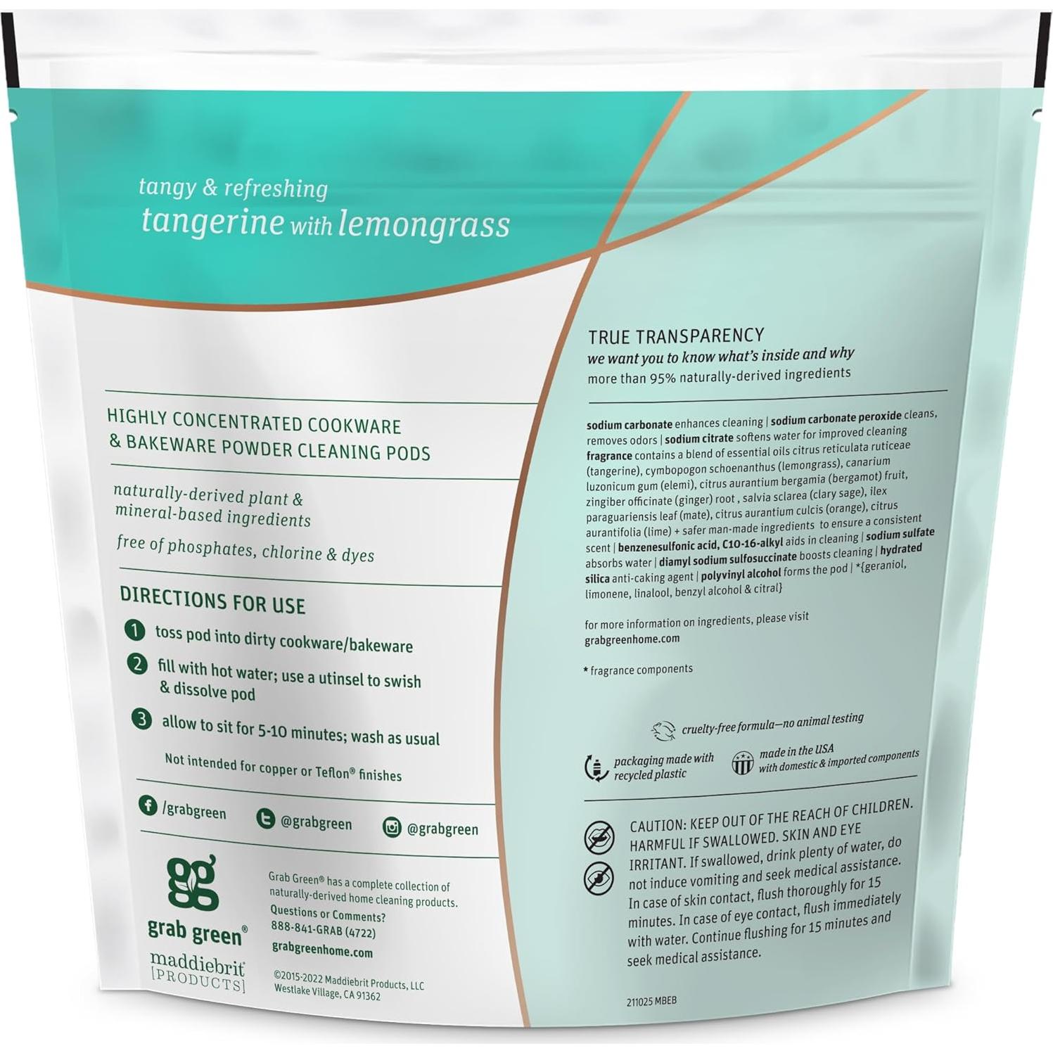 Pods Limpiadores de Utensilios Grab Green 15 Unidades Mandarina