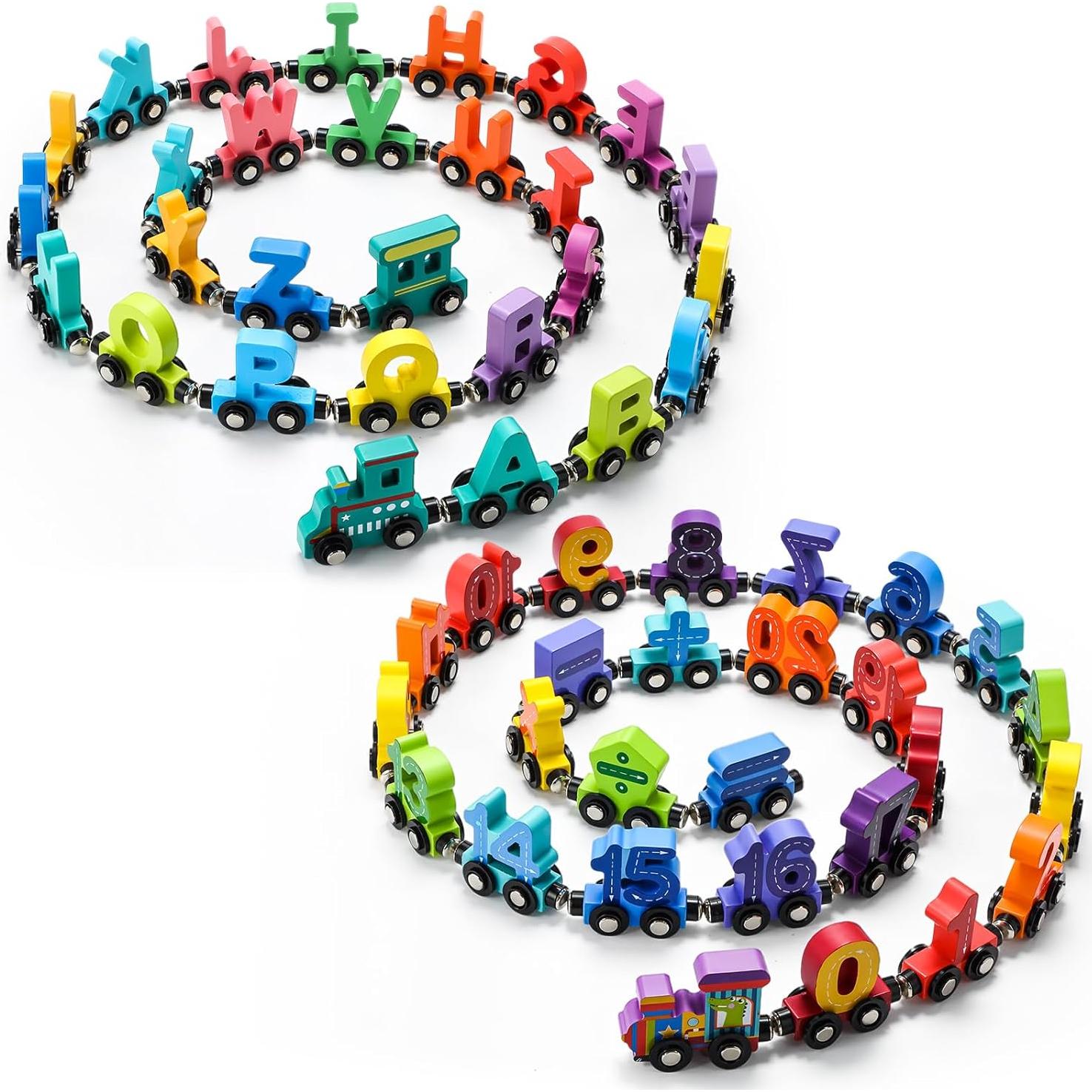 Juguetes de Tren Magnéticos Vinsot - Letras y Números de Madera