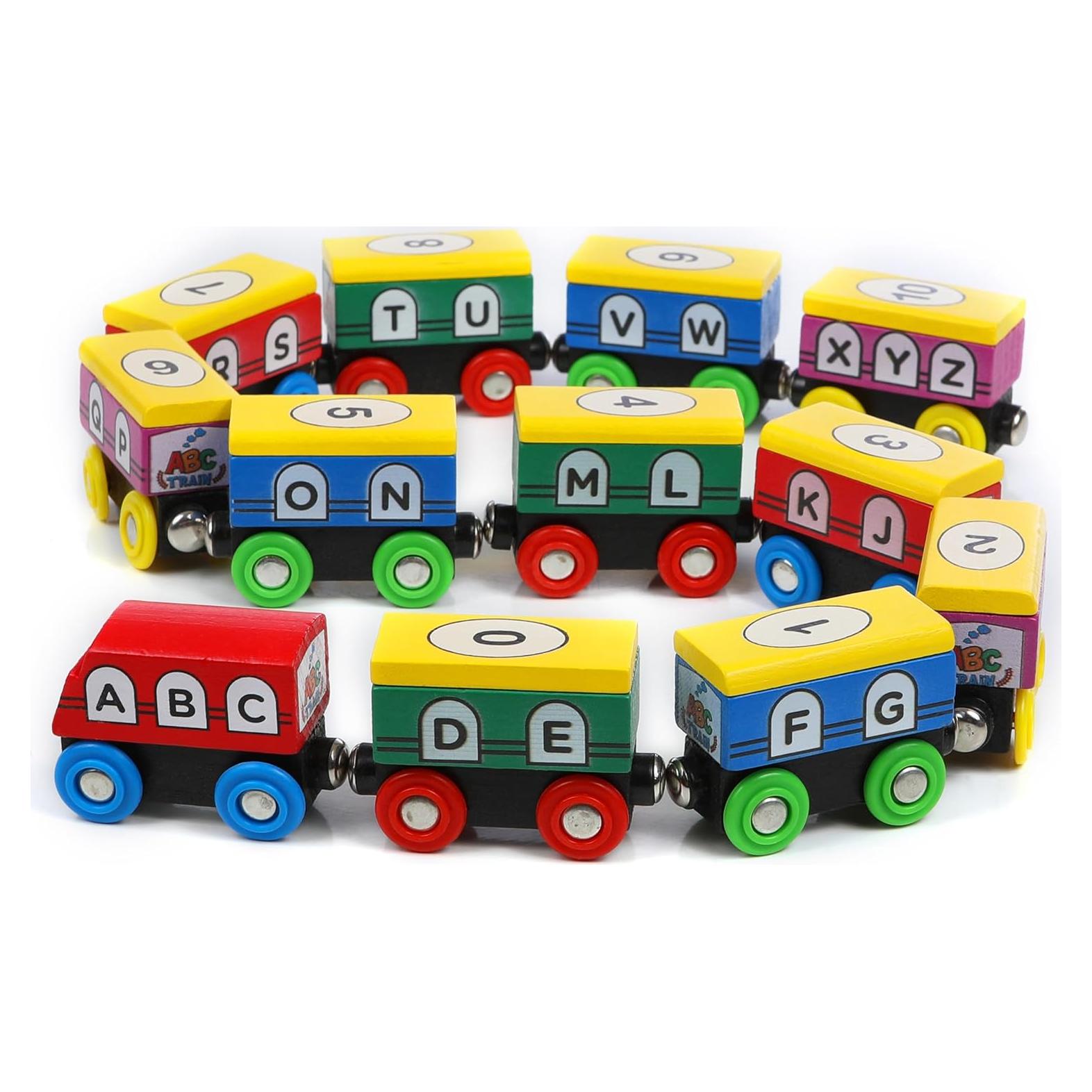 Juego de tren de madera ABC On Track USA - 12 piezas educativas