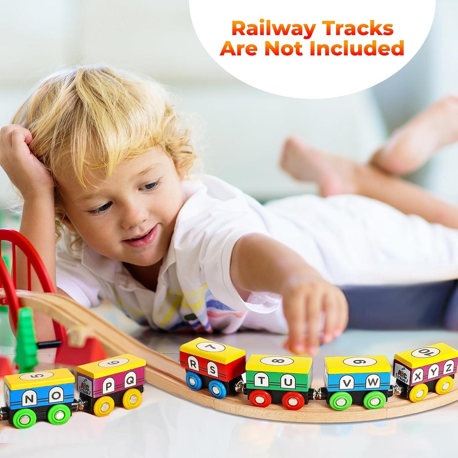 Juego de tren de madera ABC On Track USA - 12 piezas educativas