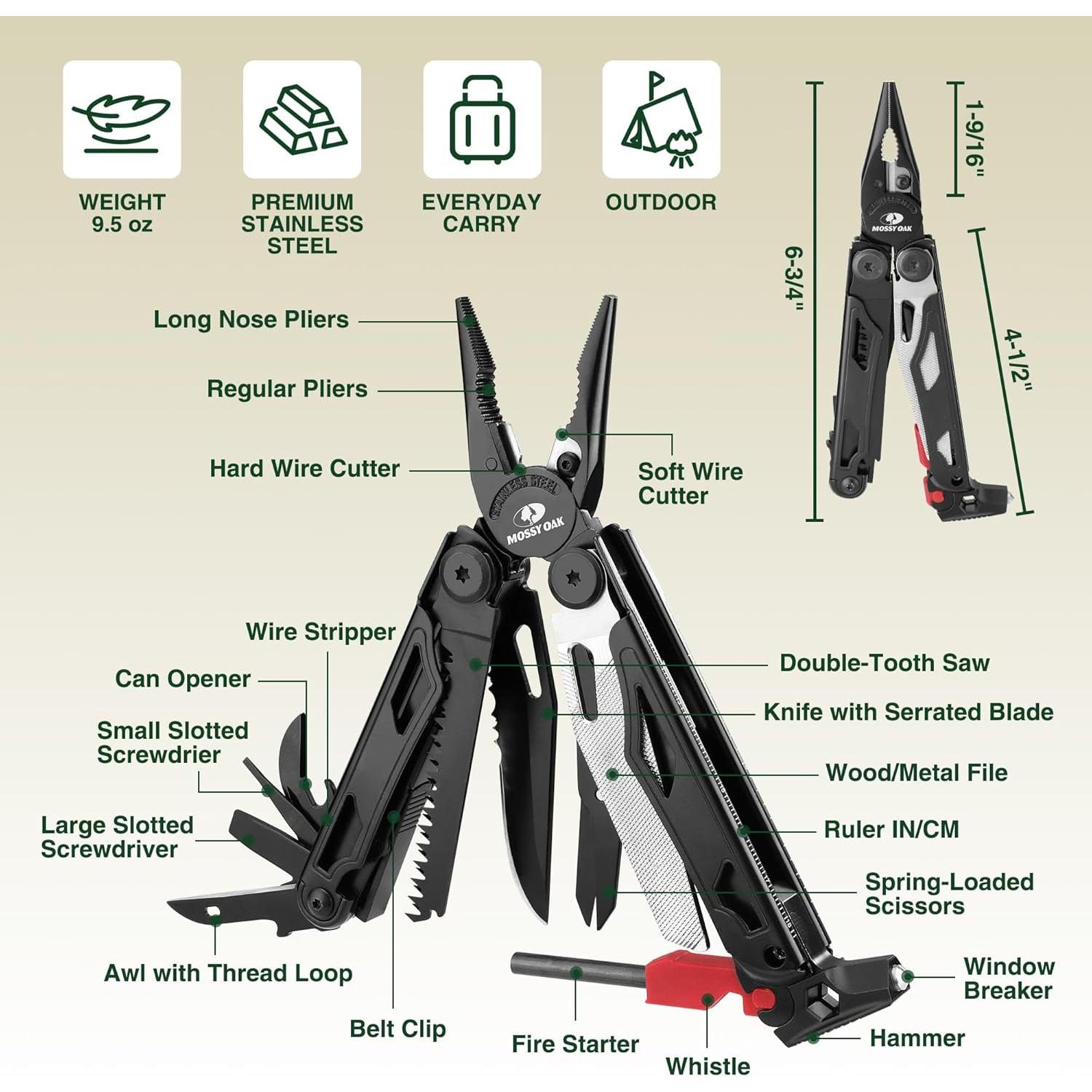 MOSSY OAK Multiherramienta 19-en-1 Acero Inoxidable EDC
