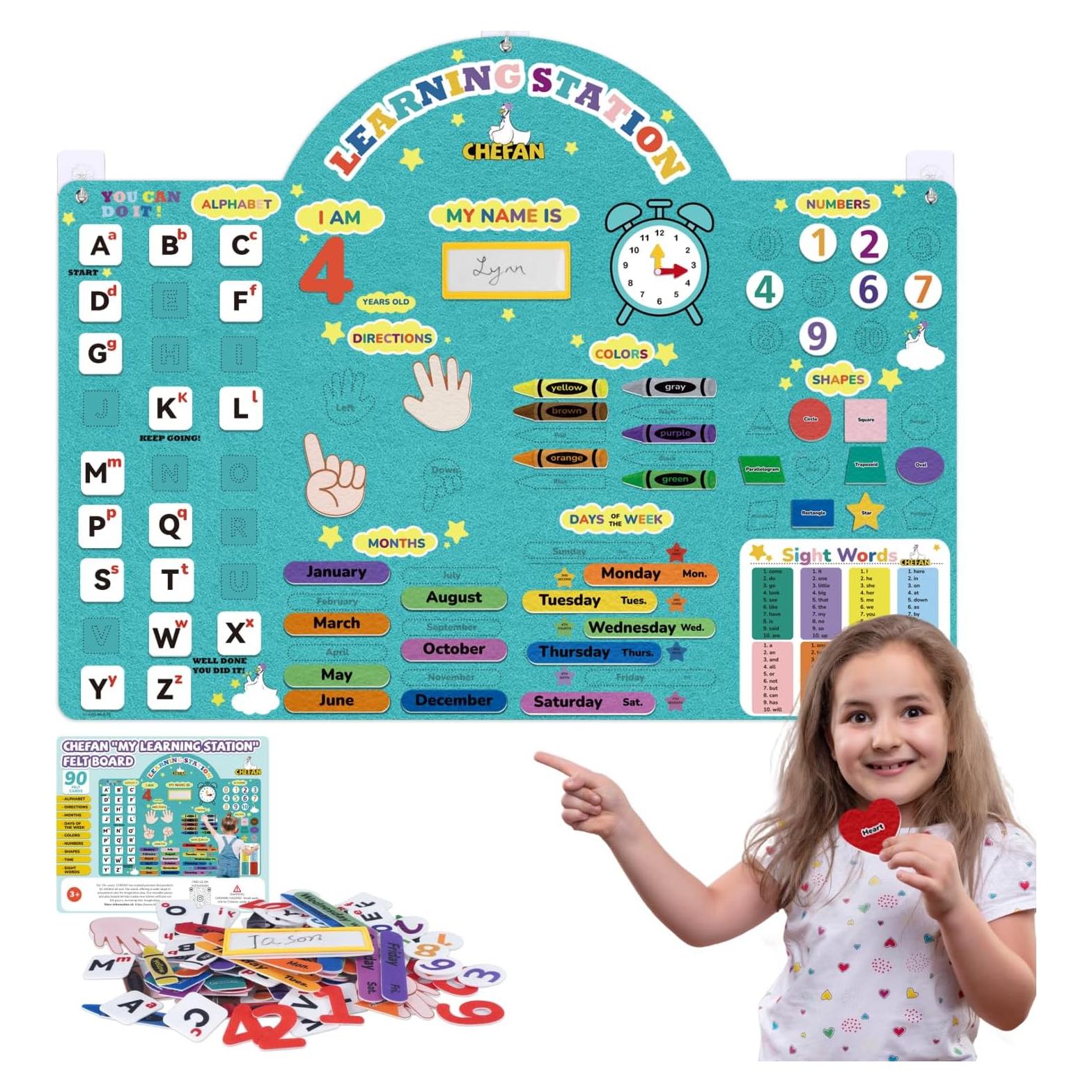 Tablero de Fieltro Educativo CHEFAN 91x68 cm Letras y Números