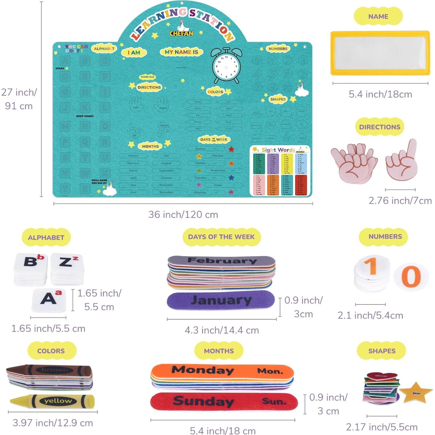 Tablero de Fieltro Educativo CHEFAN 91x68 cm Letras y Números