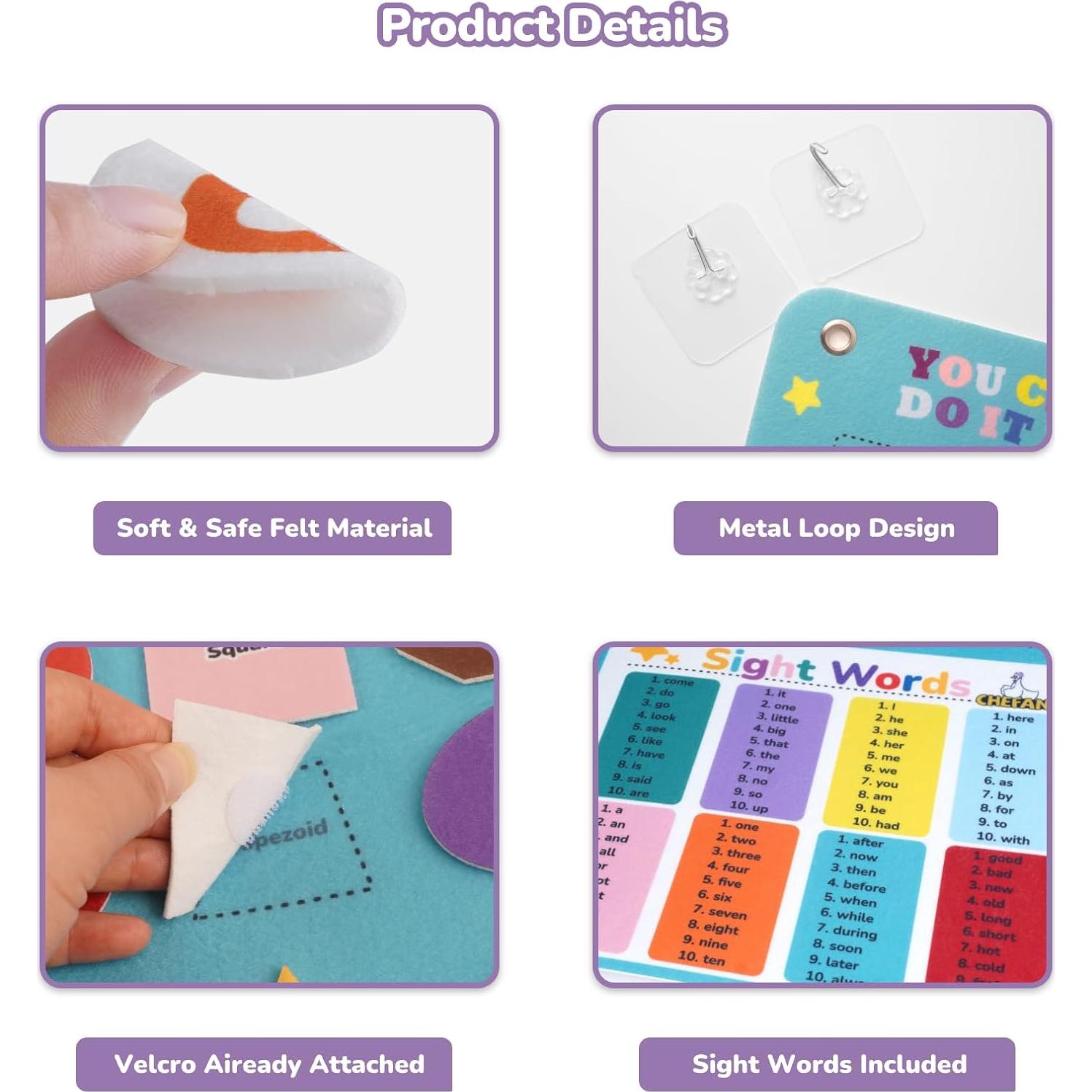 Tablero de Fieltro Educativo CHEFAN 91x68 cm Letras y Números