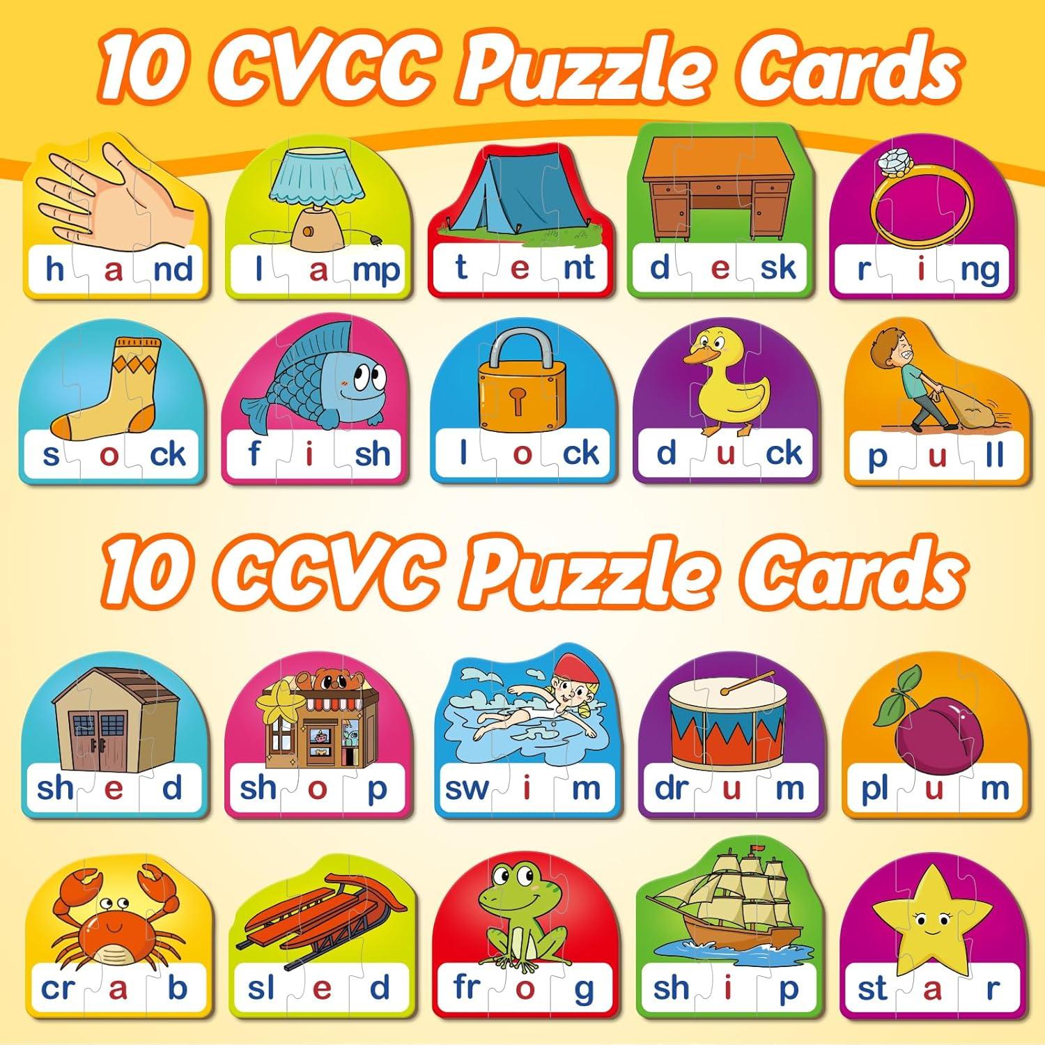 Rompecabezas Fonéticos CVCC & CCVC para Niños - 60 Piezas