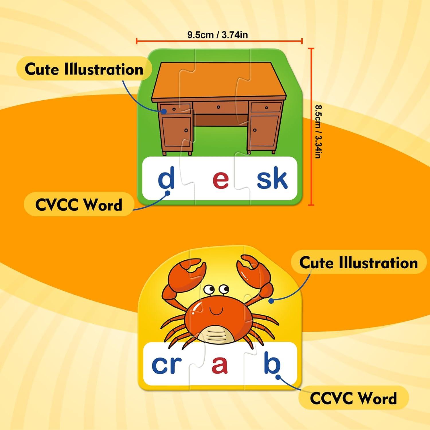 Rompecabezas Fonéticos CVCC & CCVC para Niños - 60 Piezas