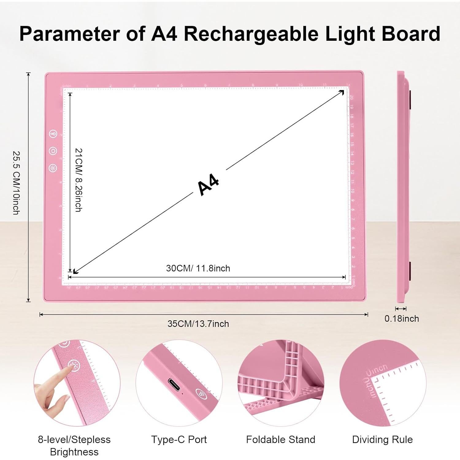 Tableta de Luz Recargable XVV A4 Rosa con 3 Modos de Color