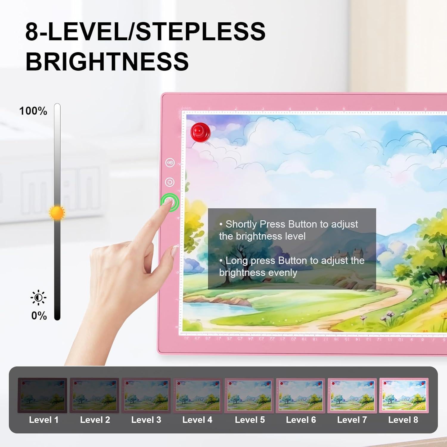 Tableta de Luz Recargable XVV A4 Rosa con 3 Modos de Color