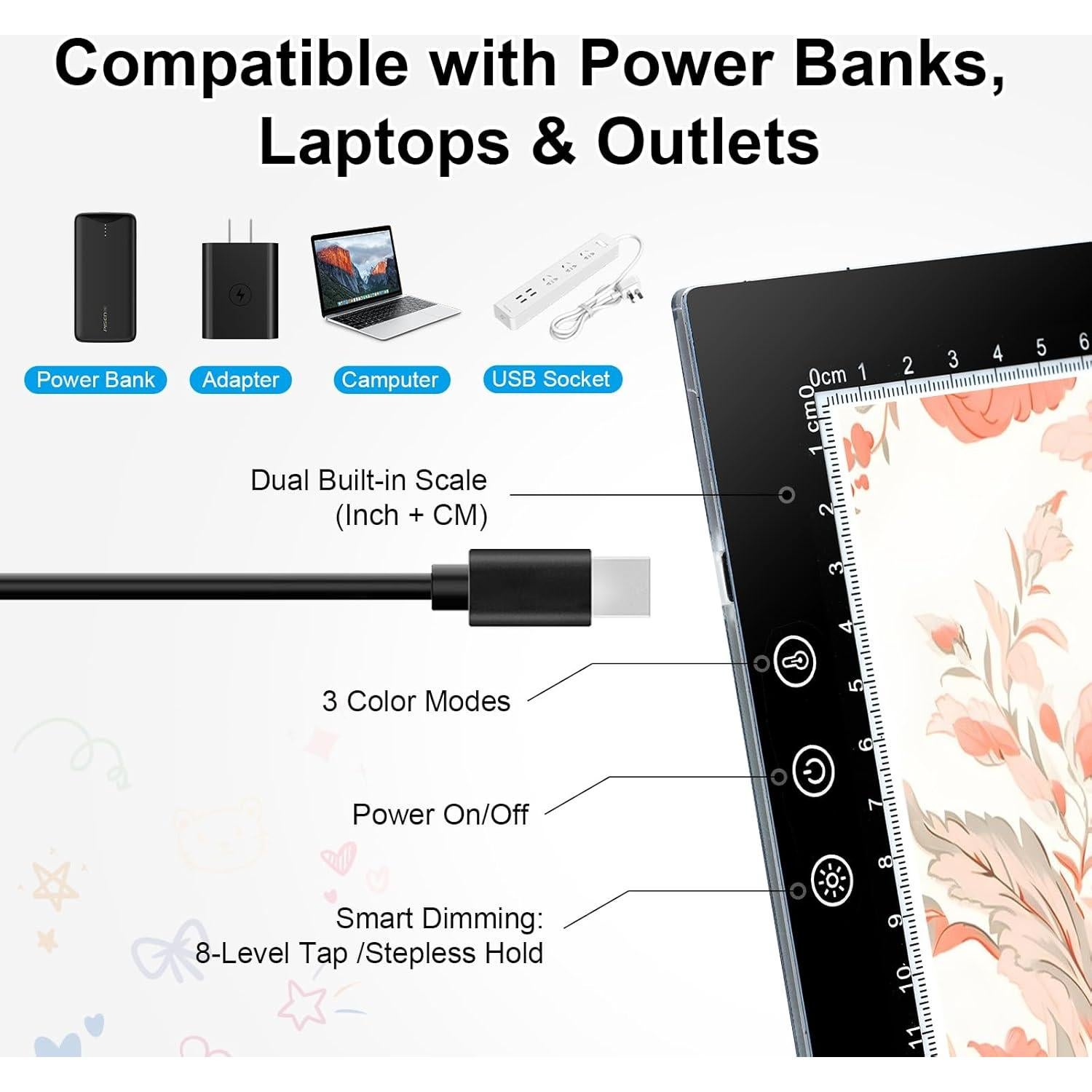 Tablero de Luz A4 XVV LED con 3 Modos y 8 Niveles de Brillo
