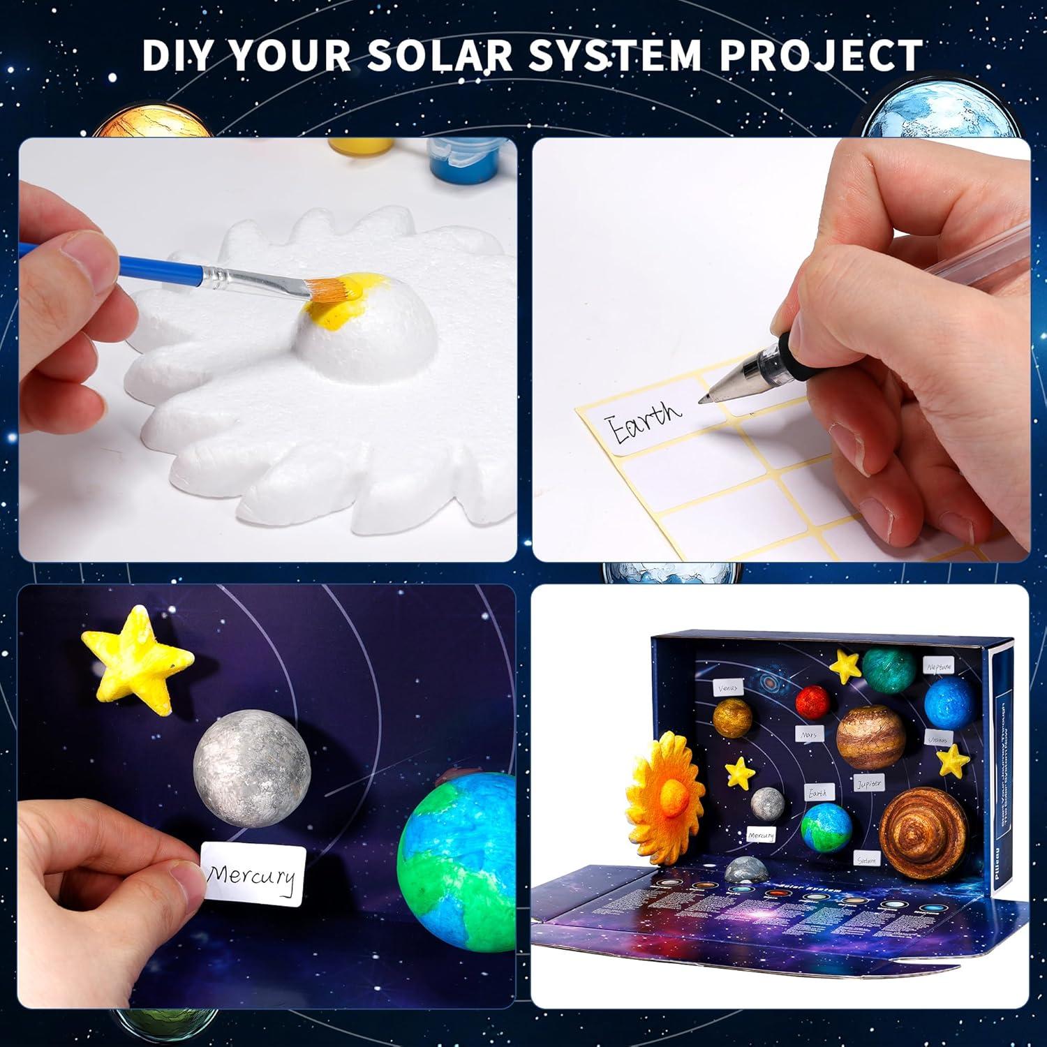 Kit Modelo Sistema Solar 3D Pllieay con 17 Bolas y Pinturas