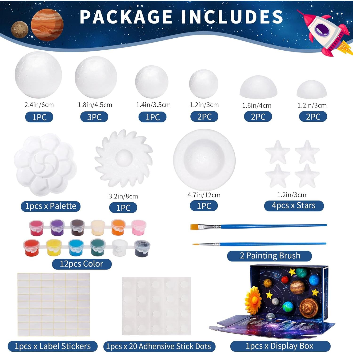 Kit Modelo Sistema Solar 3D Pllieay con 17 Bolas y Pinturas