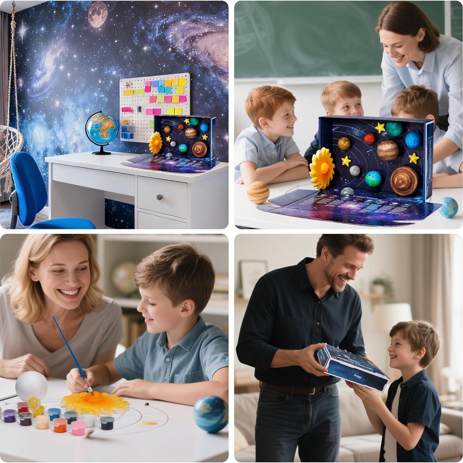 Kit Modelo Sistema Solar 3D Pllieay con 17 Bolas y Pinturas