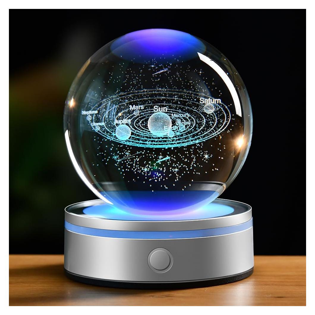 Bola de Cristal 3D Sistema Solar JUNHUIUS 8 cm Luz Nocturna
