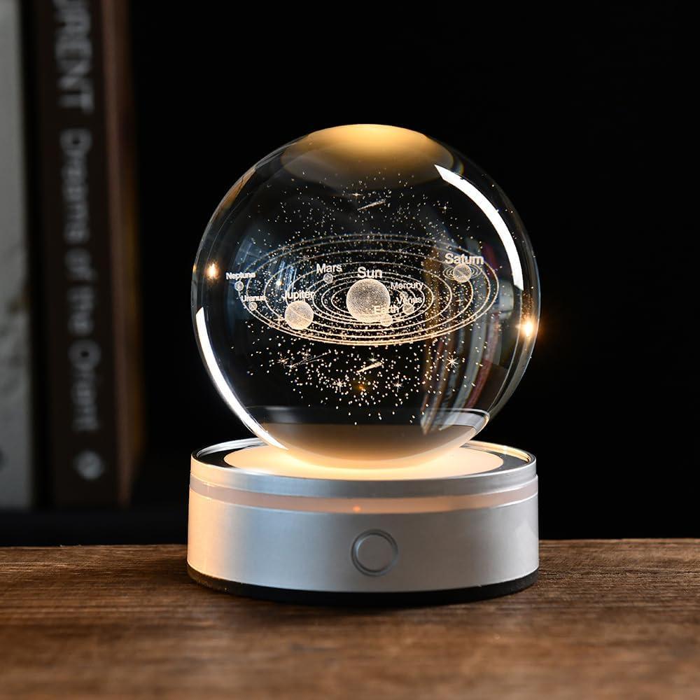 Bola de Cristal 3D Sistema Solar JUNHUIUS 8 cm Luz Nocturna