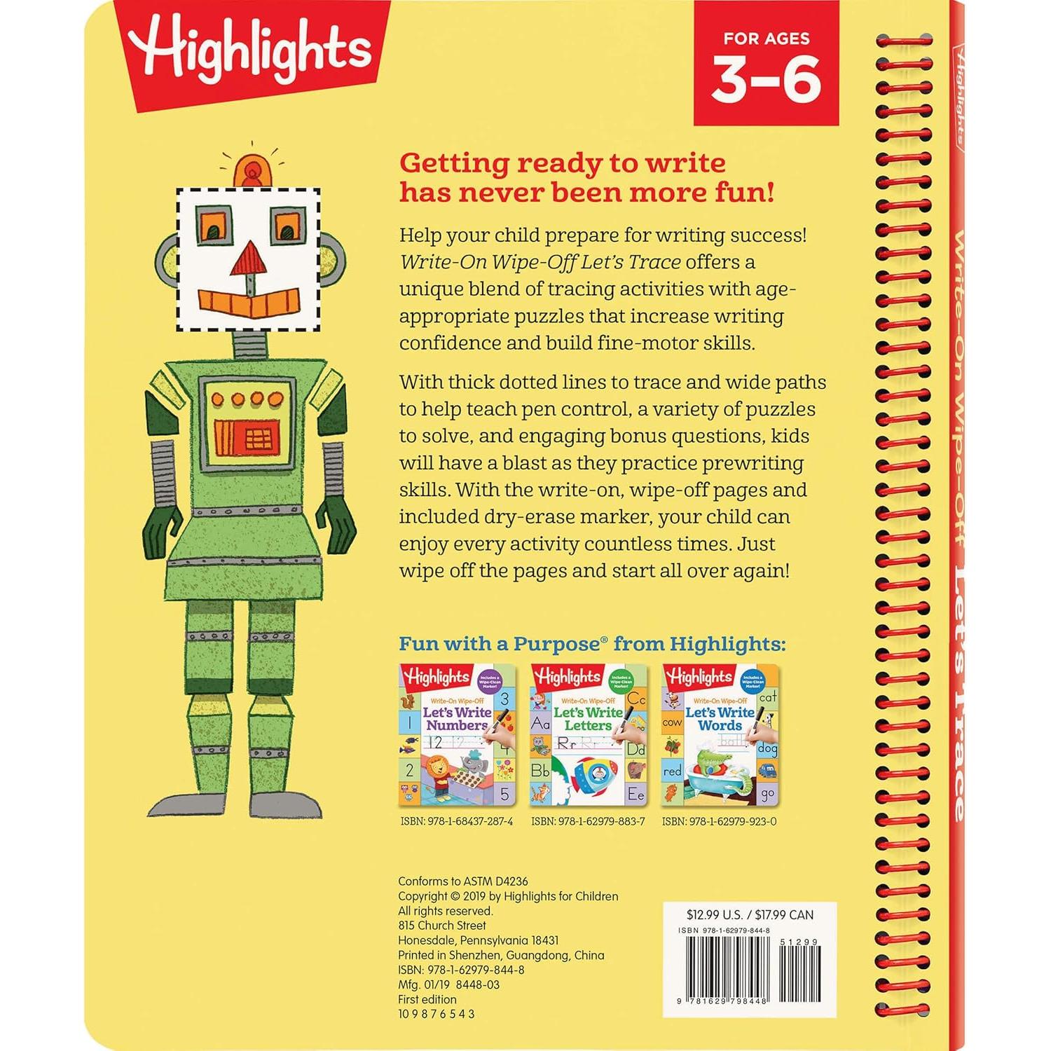 Write-On Wipe-Off Let's Trace: Dry Erase Letter Tracing Workbook for Kids, Wipe Clean Activity Book with Marker (Highlights™ Write-On Wipe-Off Fun to Learn Activity Books)