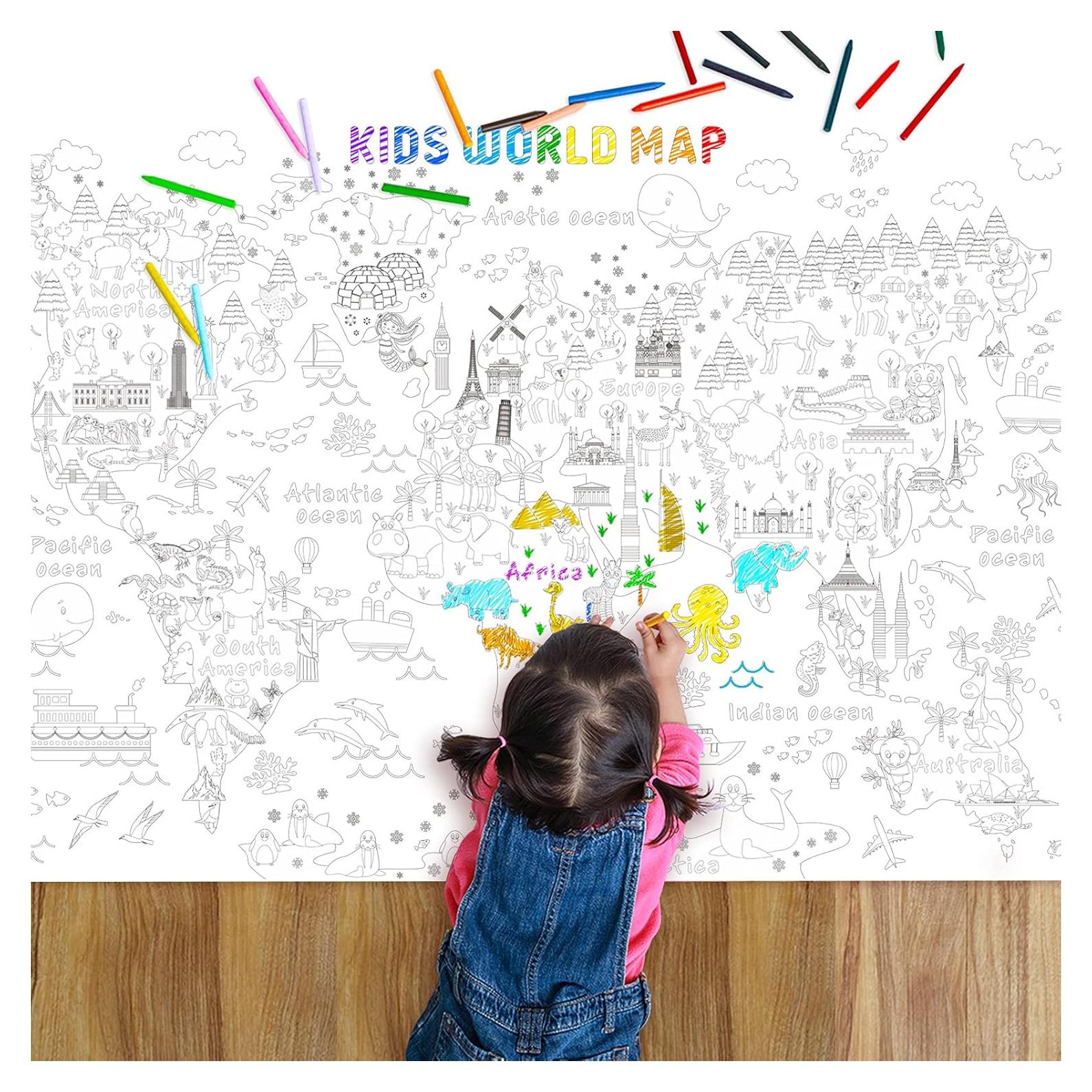 Mantel para Colorear Gigante Outus Mapa del Mundo 110x80 cm