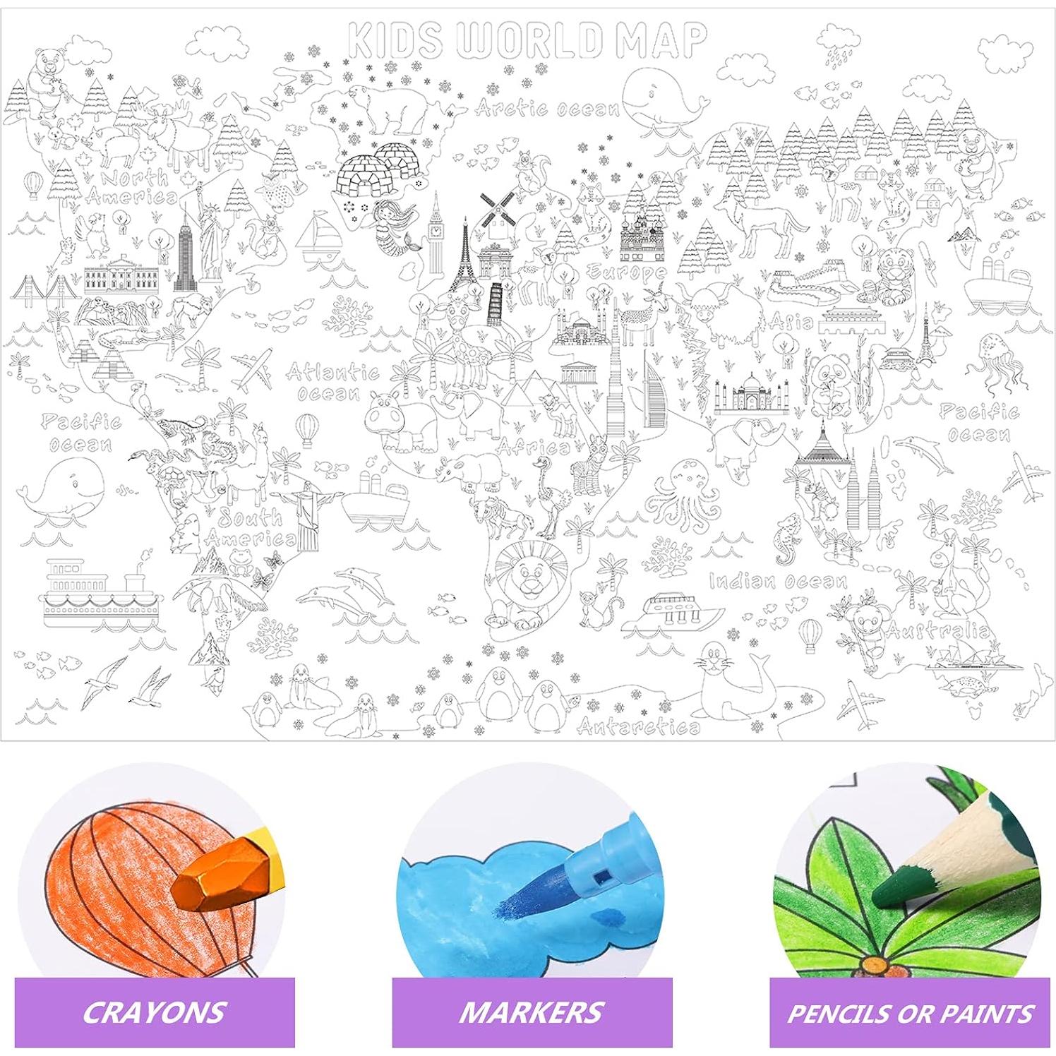 Mantel para Colorear Gigante Outus Mapa del Mundo 110x80 cm