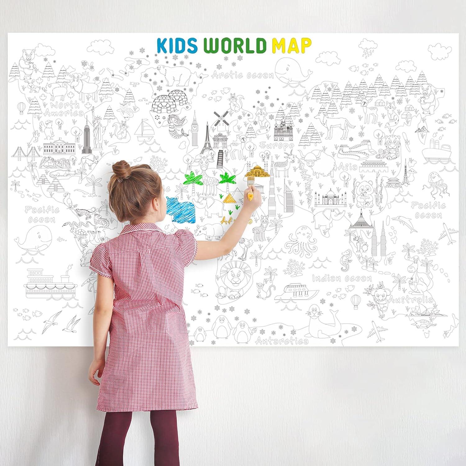 Mantel para Colorear Gigante Outus Mapa del Mundo 110x80 cm