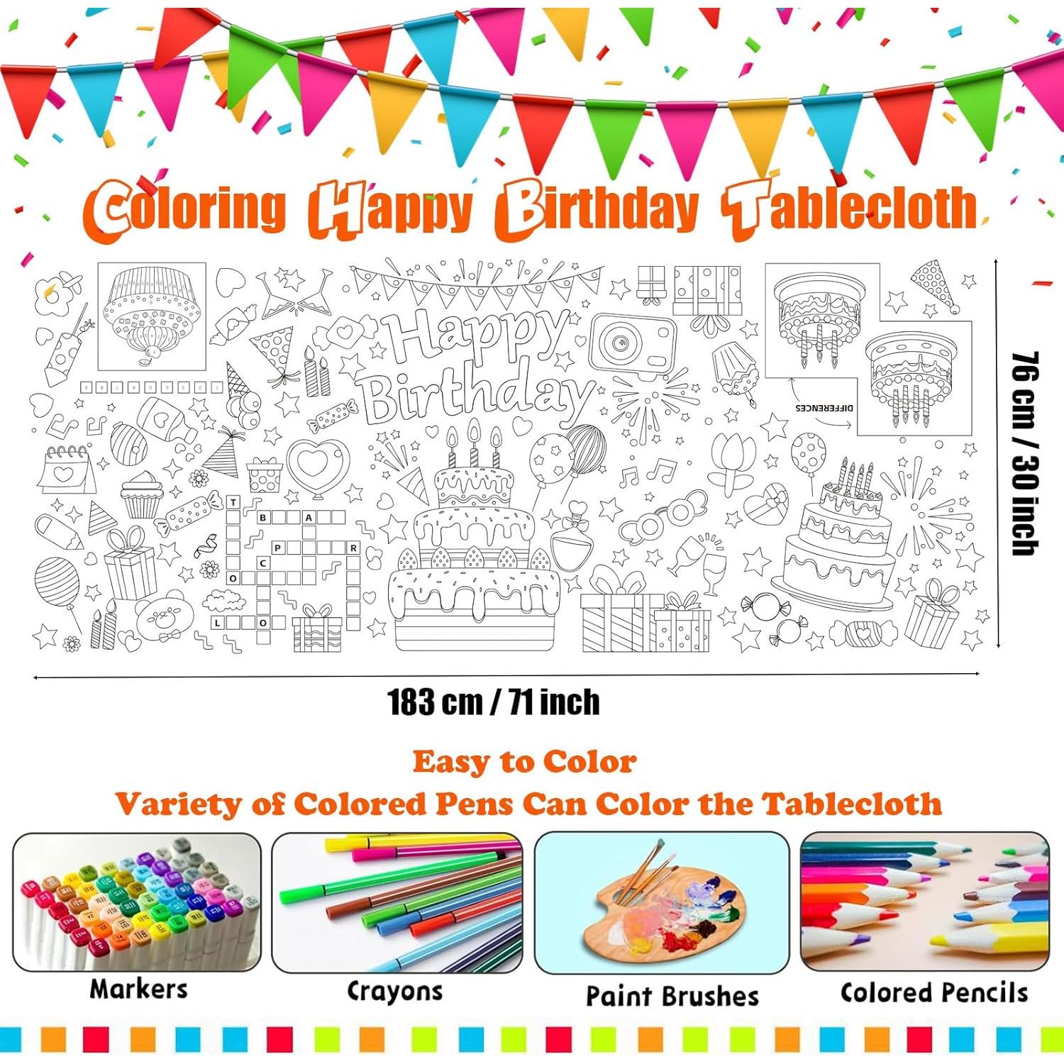 Mantel para Colorear Gigante VARACL Feliz Cumpleaños 180x76 cm