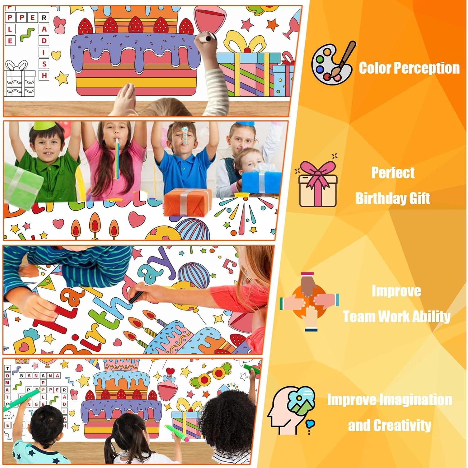 Mantel para Colorear Gigante VARACL Feliz Cumpleaños 180x76 cm