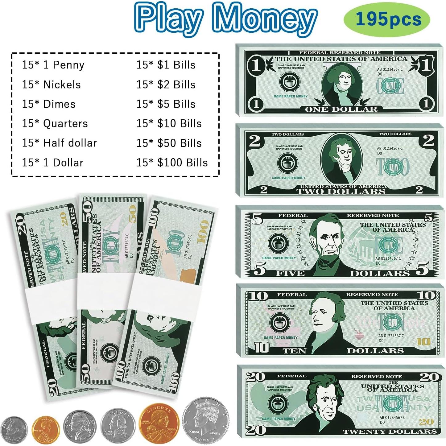 Juego de Dinero de Juguete MAGLOGY 195 Piezas Educativo