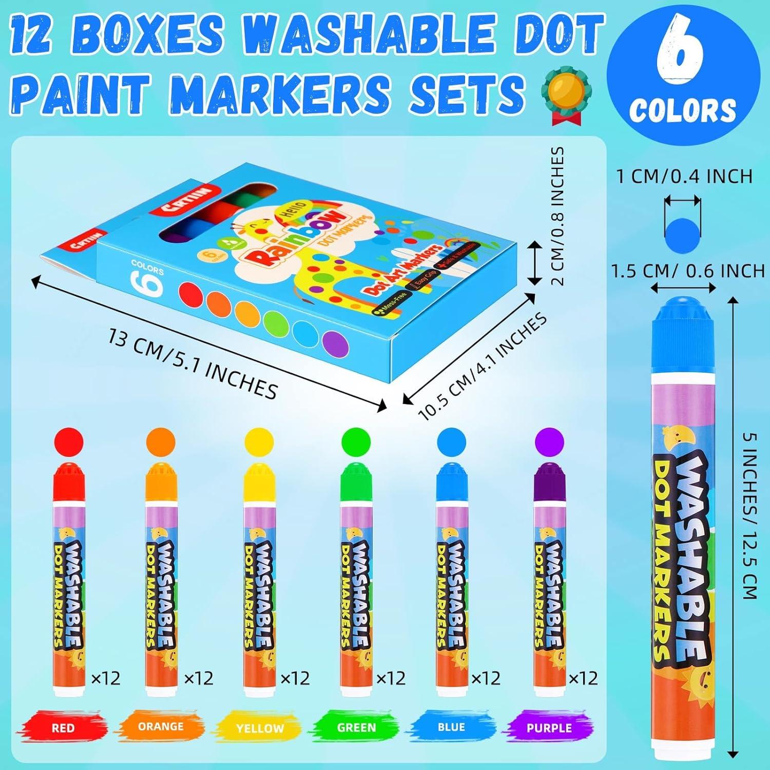 Marcadores de Puntos Lavables Crtiin - 72 Piezas 6 Colores