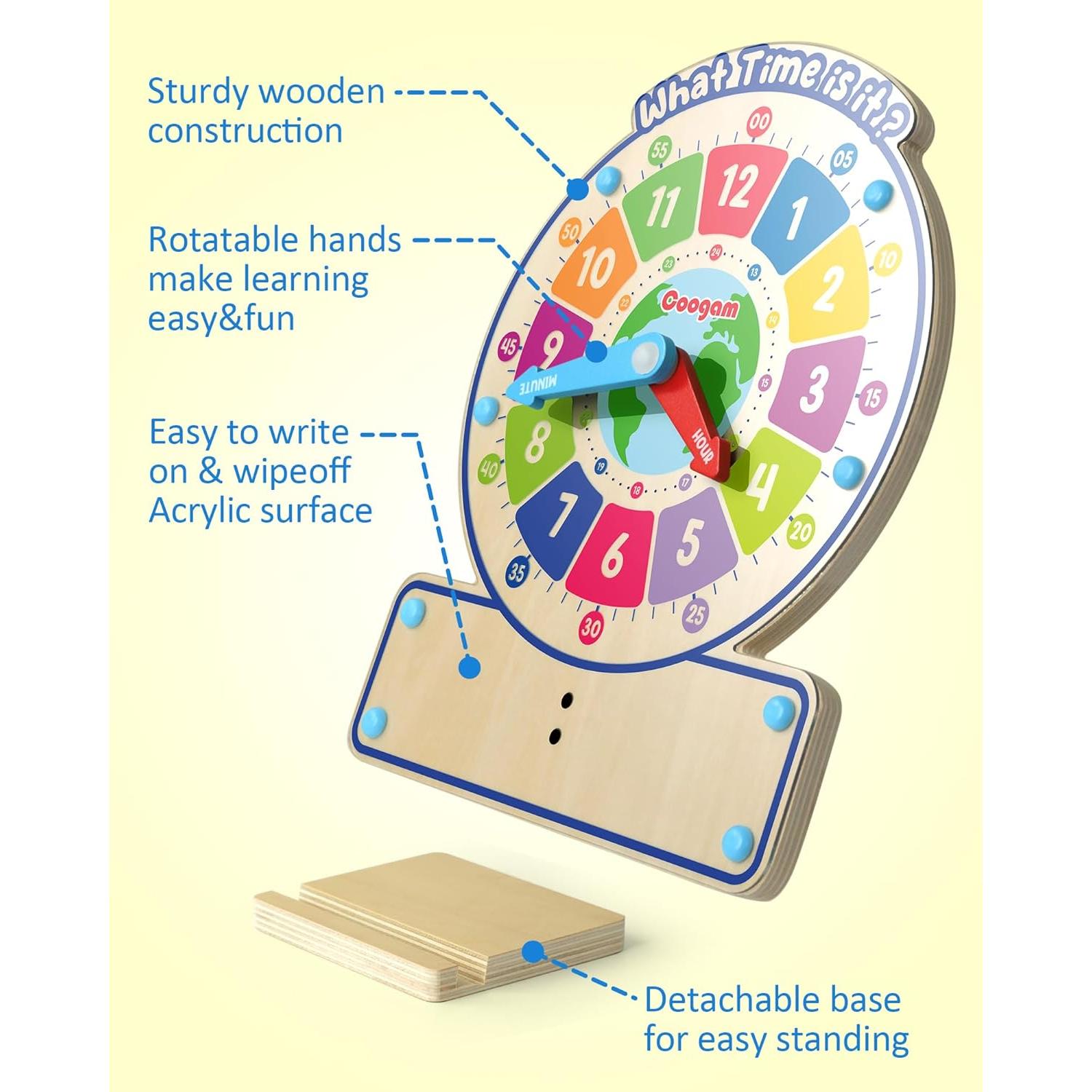 Juguete Educativo Coogam Reloj de Madera para Aprender el Tiempo