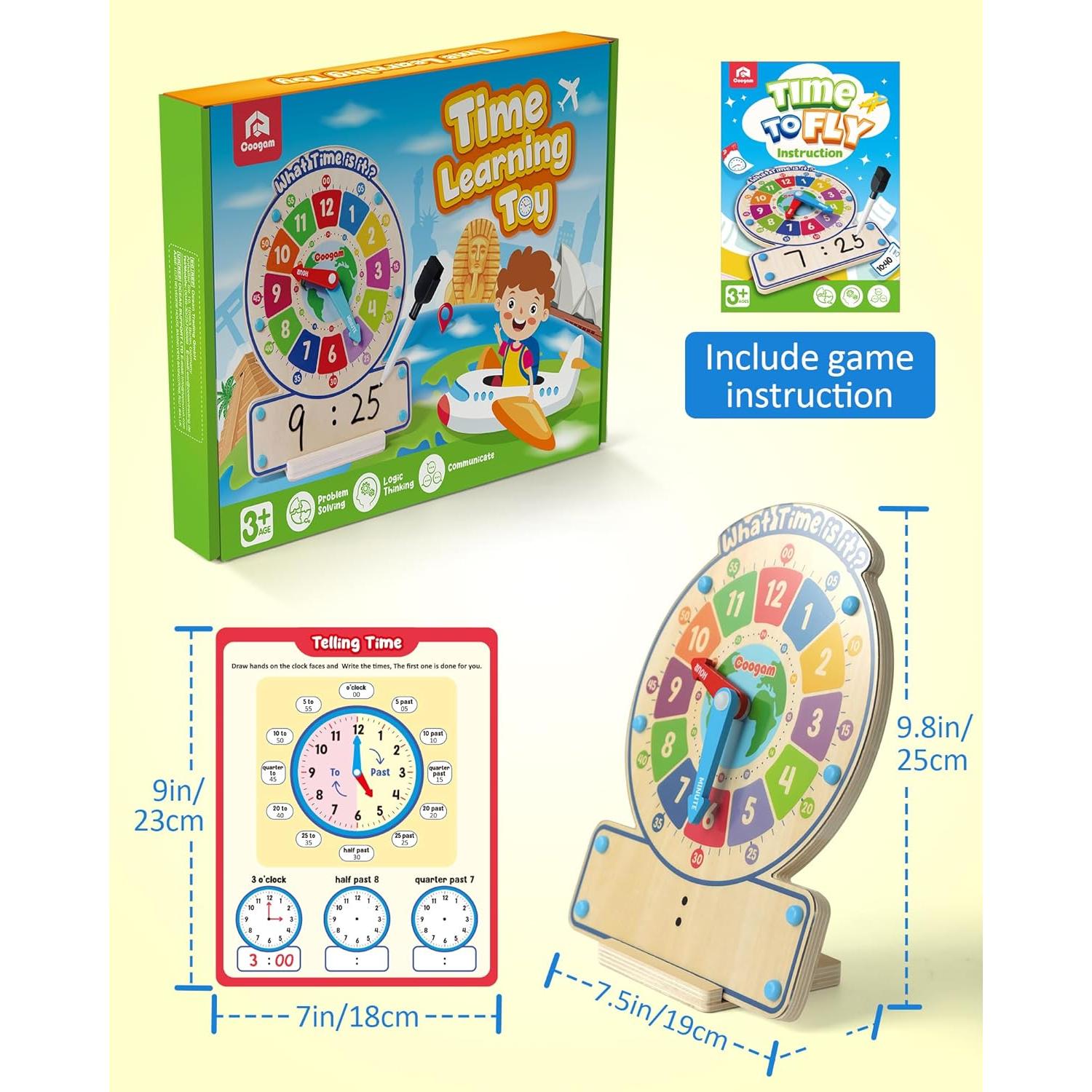 Juguete Educativo Coogam Reloj de Madera para Aprender el Tiempo