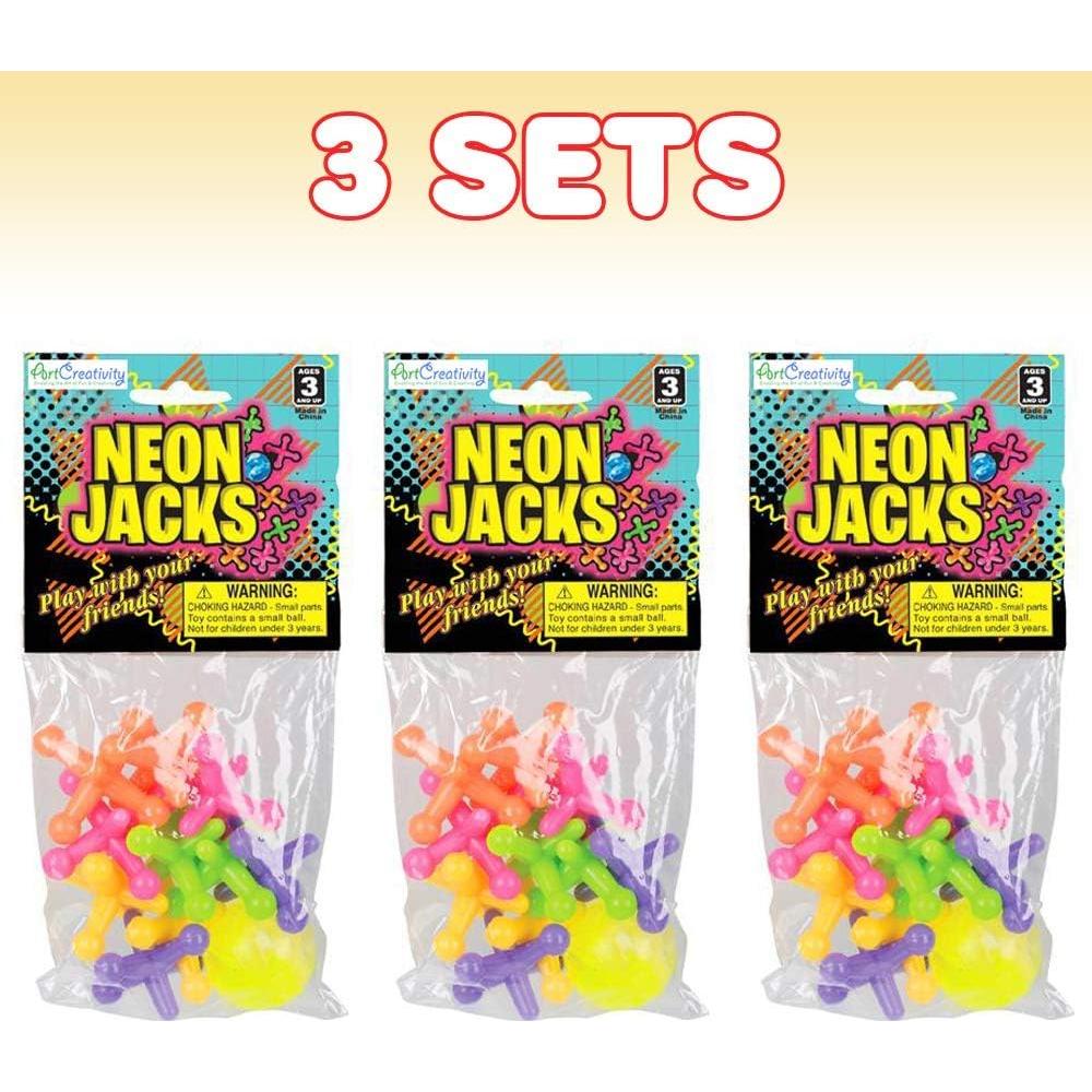 Juego de Jacks Grande Neon ArtCreativity - 3 Juegos con 10 Jacks y 1 Pelota