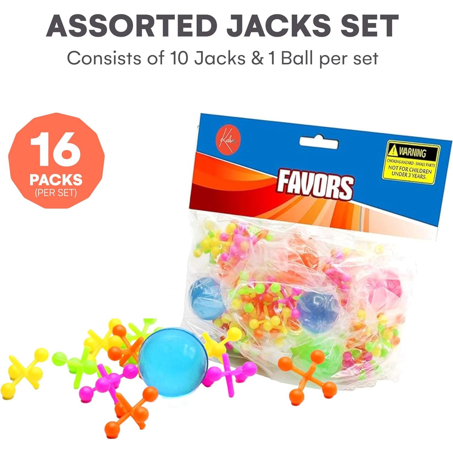 Juego de Jacks de Plástico Kicko - 16 Piezas - Colores Neón