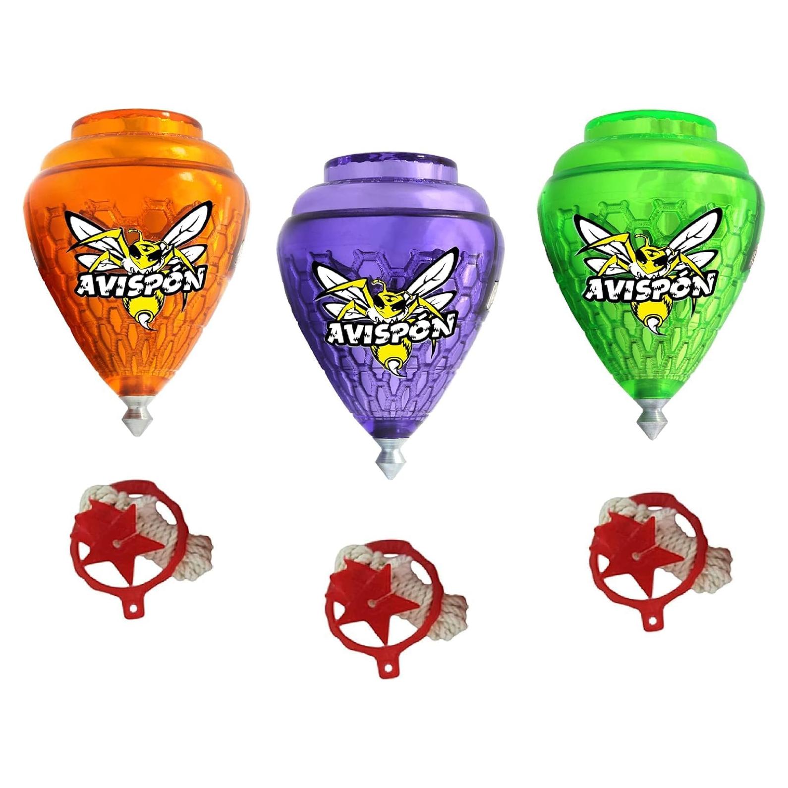 Paquete de 3 Trompos de Plástico Durable Cometa - Punta de Metal