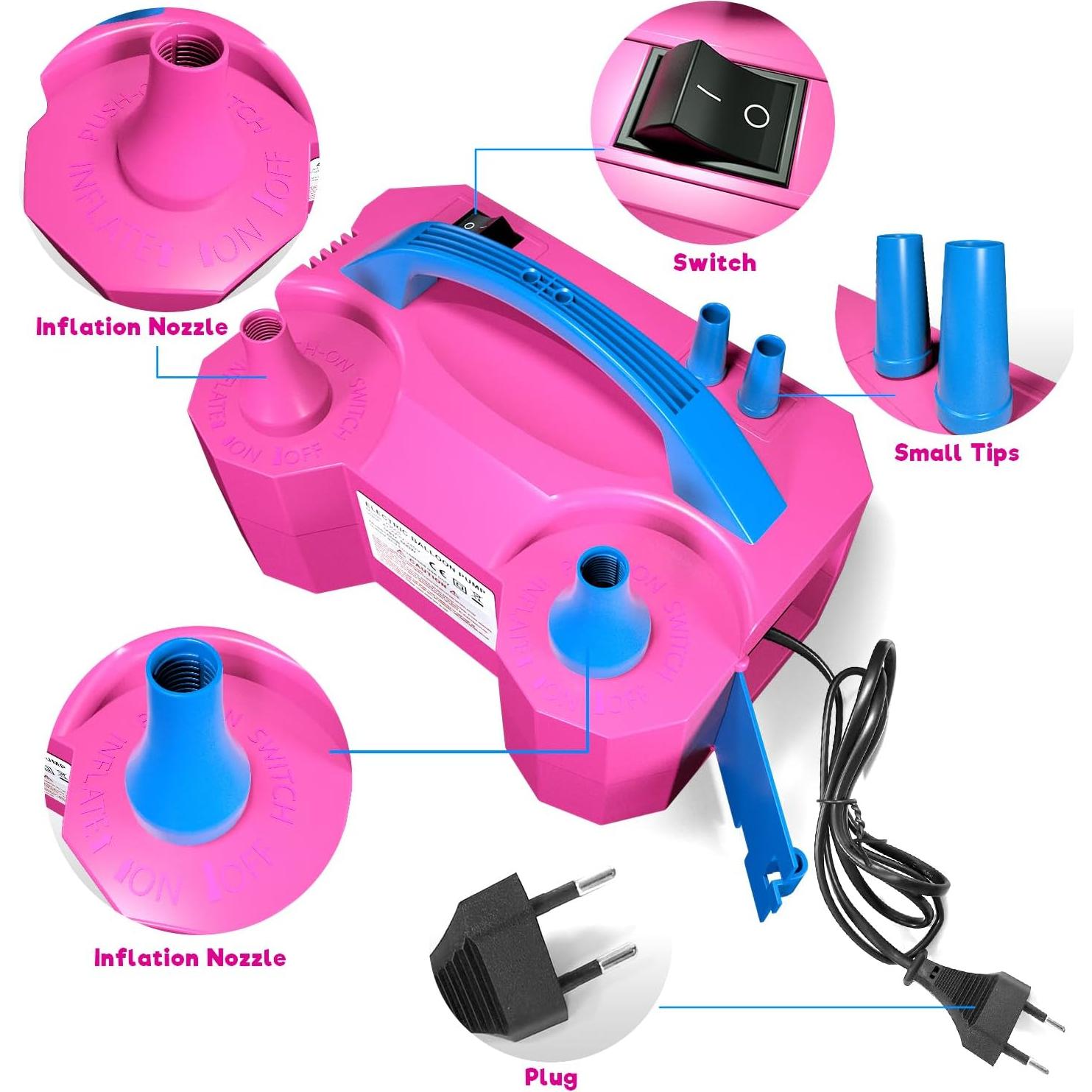 Bomba de Globos Eléctrica CLOMAY 600W Doble Boquilla Rosa