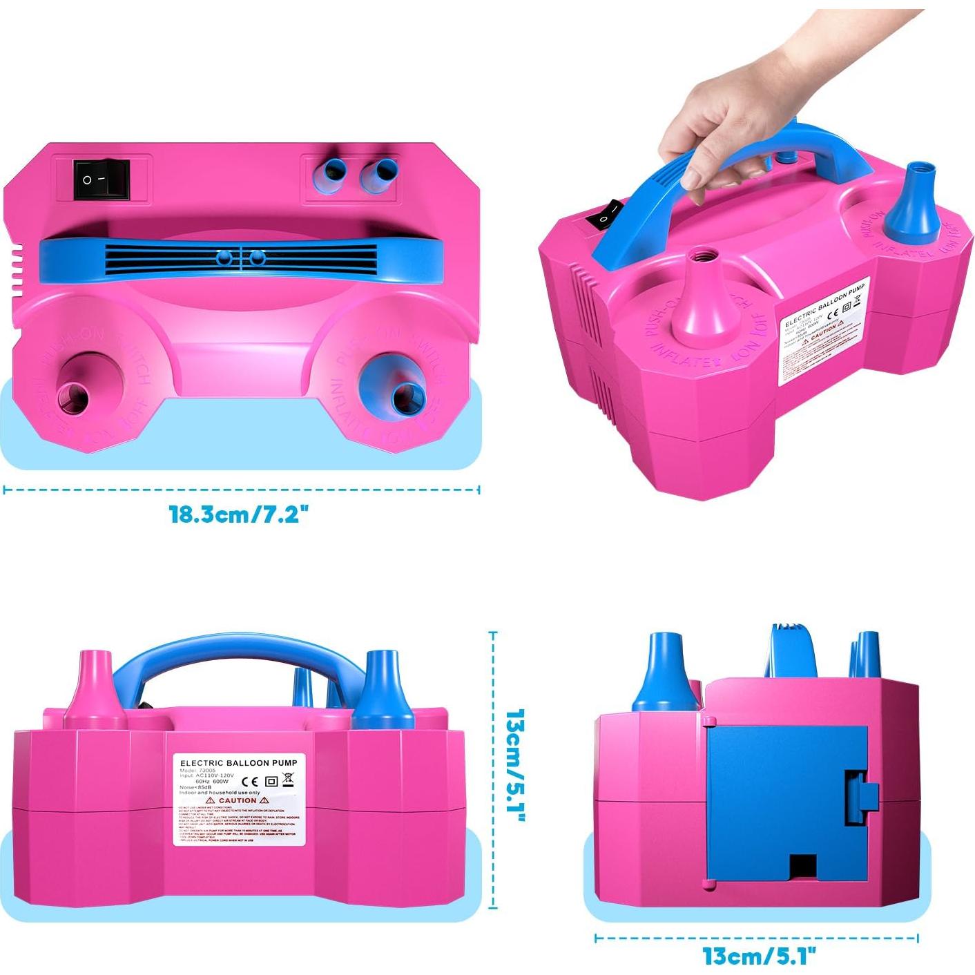 Bomba de Globos Eléctrica CLOMAY 600W Doble Boquilla Rosa