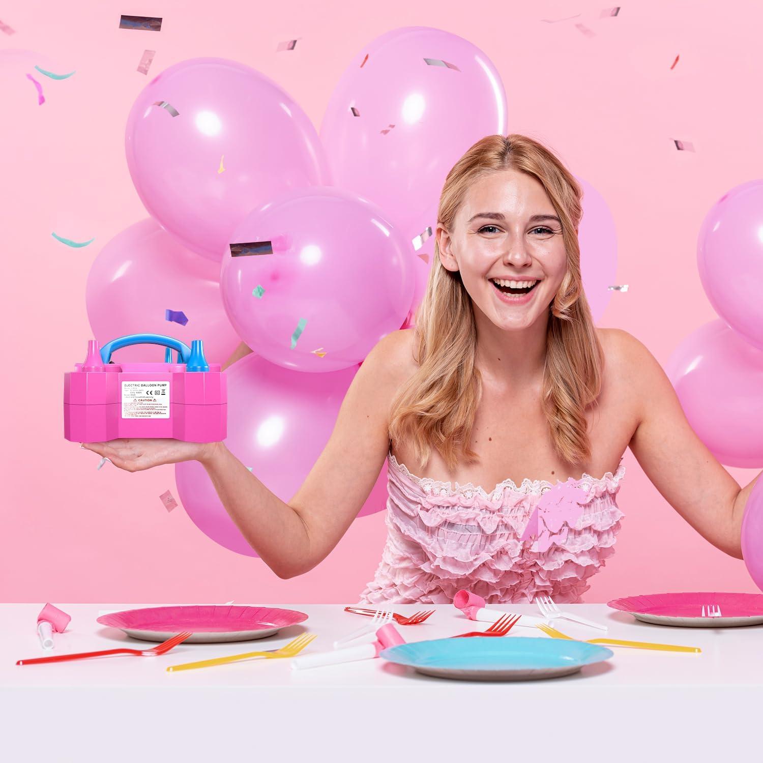 Bomba de Globos Eléctrica CLOMAY 600W Doble Boquilla Rosa