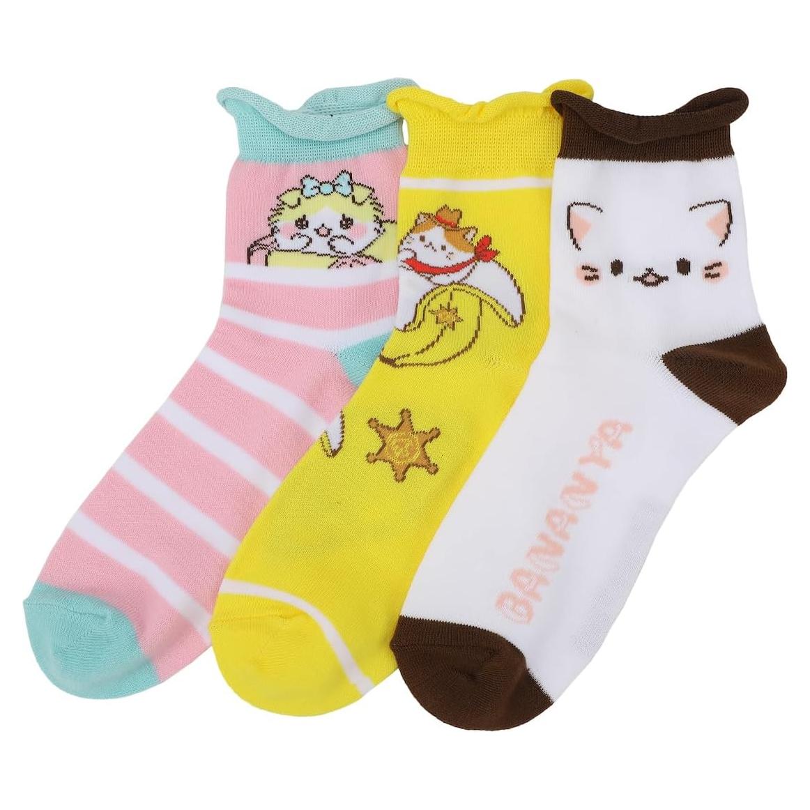 Calcetines Crew para Mujeres Bananya - 3 Pares Coloridos