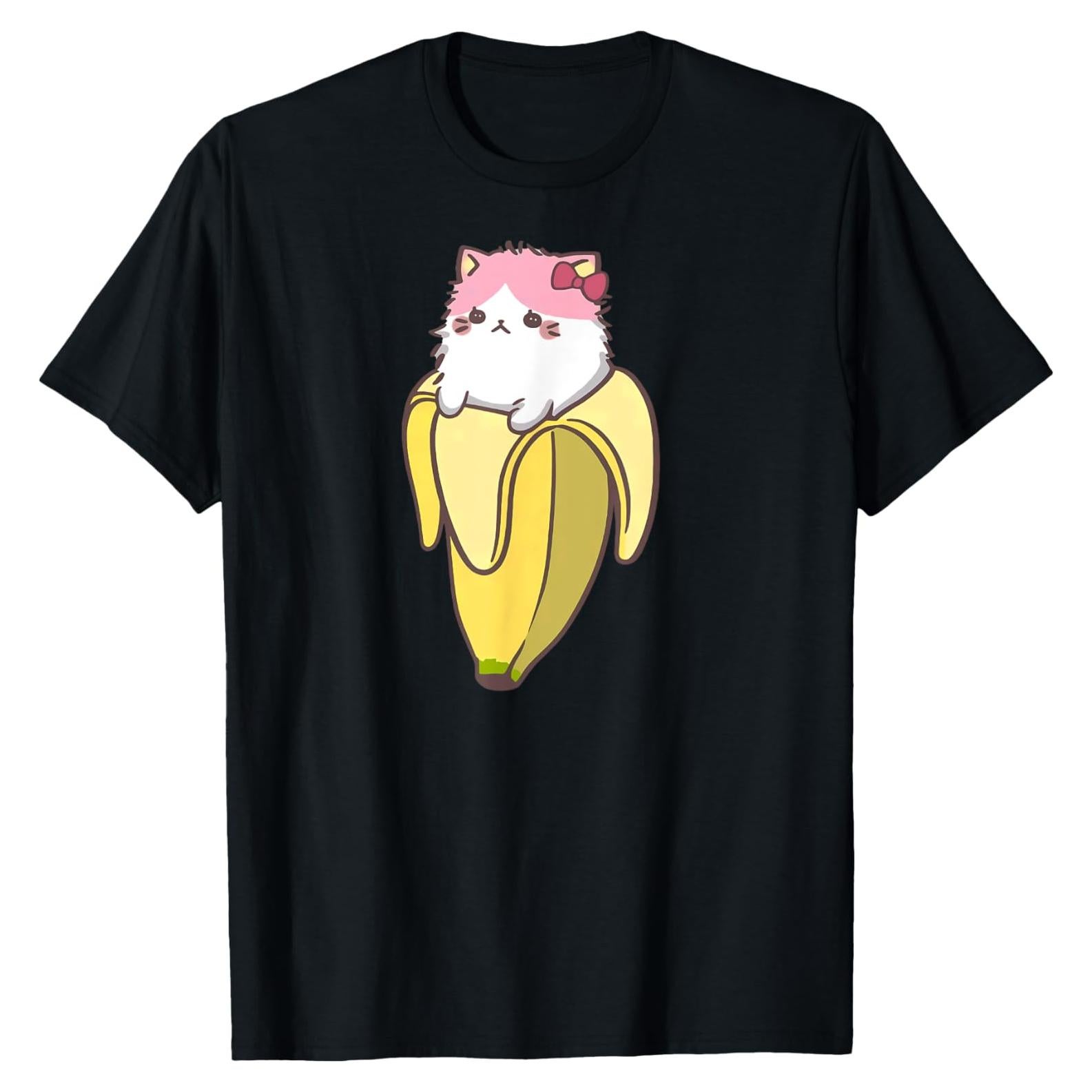 Camiseta divertida de gato plátano Kawaii para hombres y mujeres