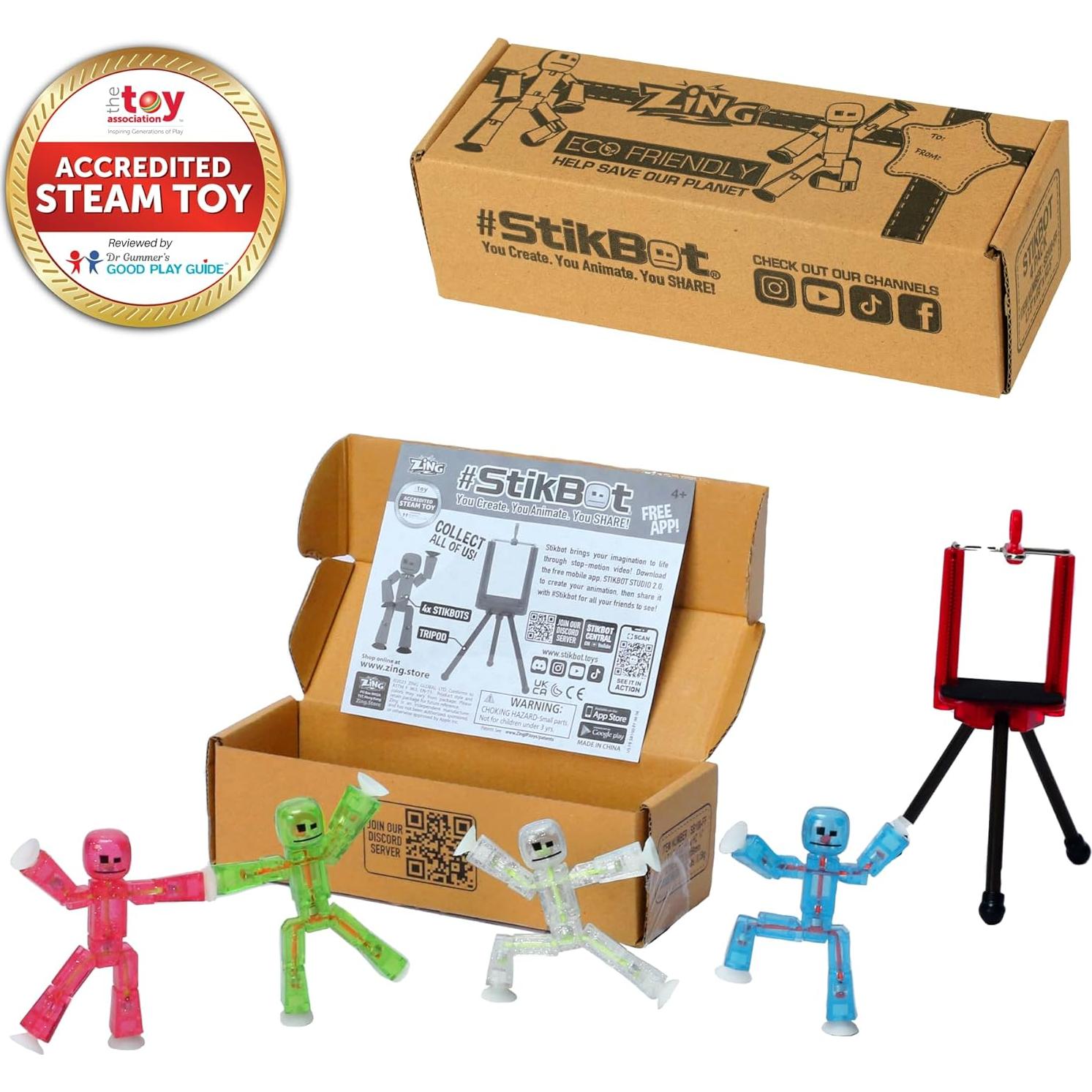 Set de 4 Figuras Stikbot Transparentes + Trípode Zing