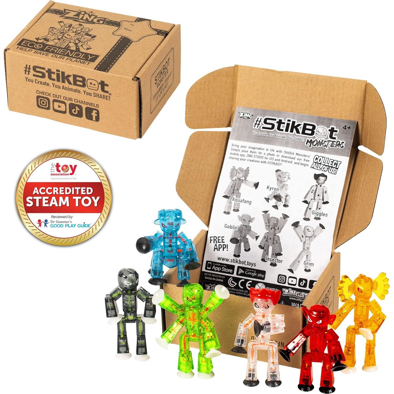Conjunto de 6 Figuras StikBot Monstruos Poseables Zing