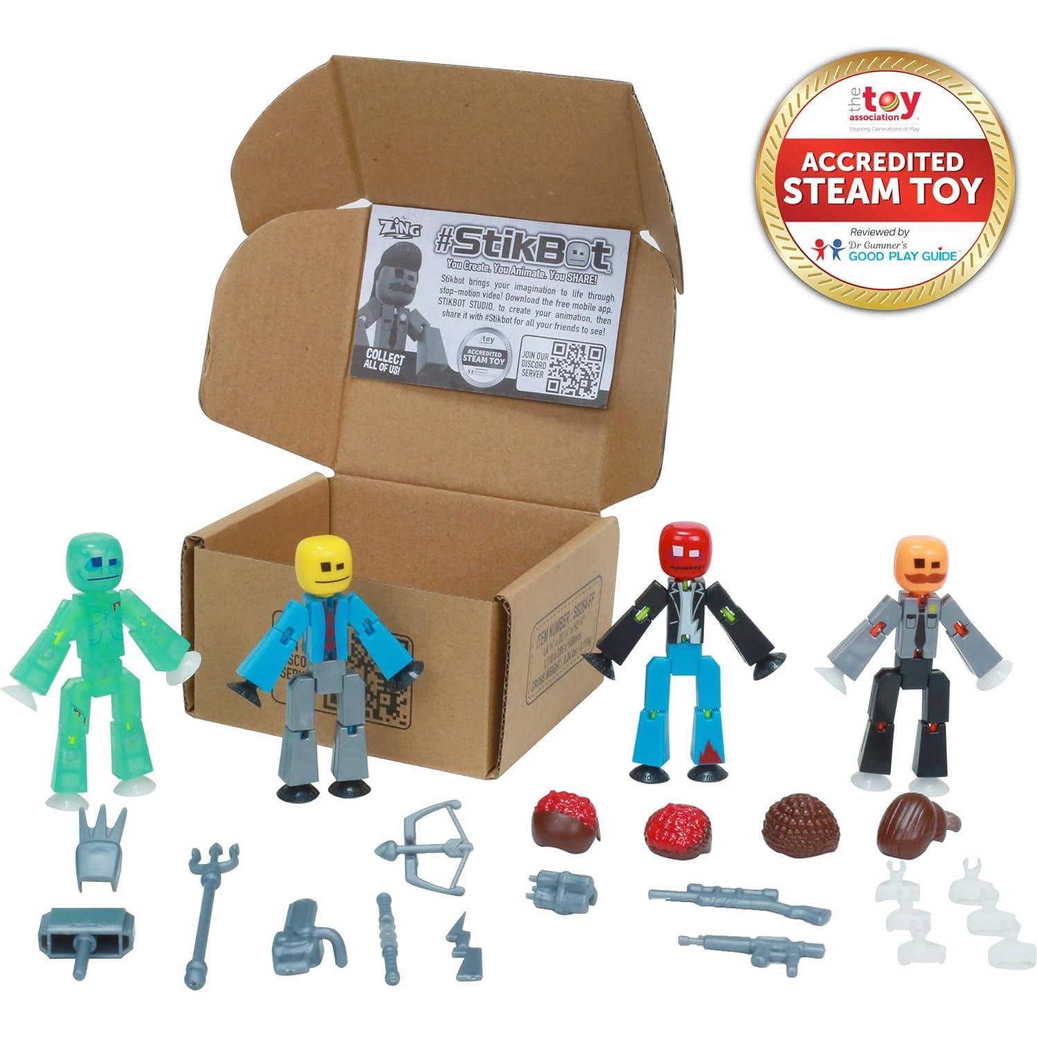 Conjunto de 4 Figuras StikBot Cazadores de Zombis - Juguete Stop Motion