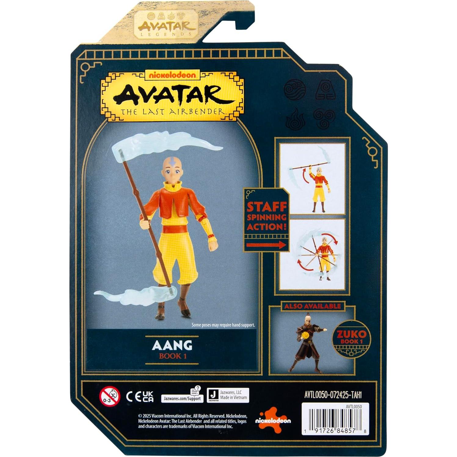 Figura Aang (Libro Uno) Jazwares 11.4 cm con Bastón y Efectos