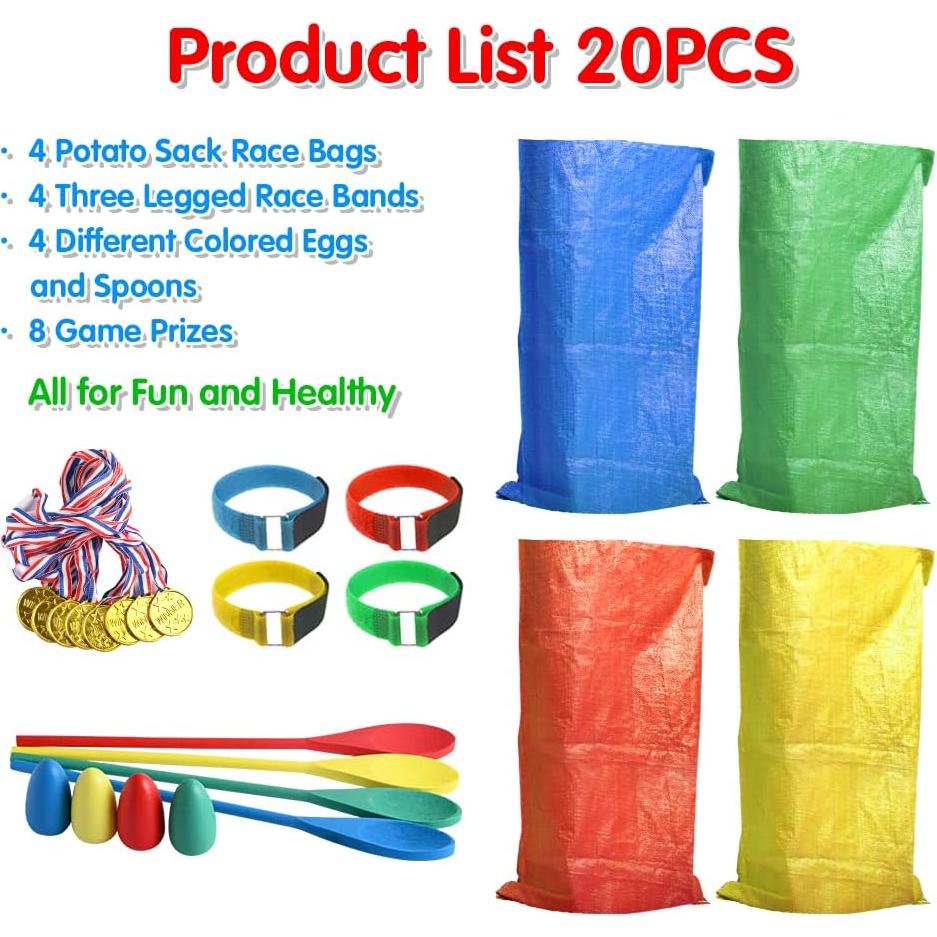 Juego de Carrera al Aire Libre 20 Pcs Abnaok - Sacos, Bandas y Huevo