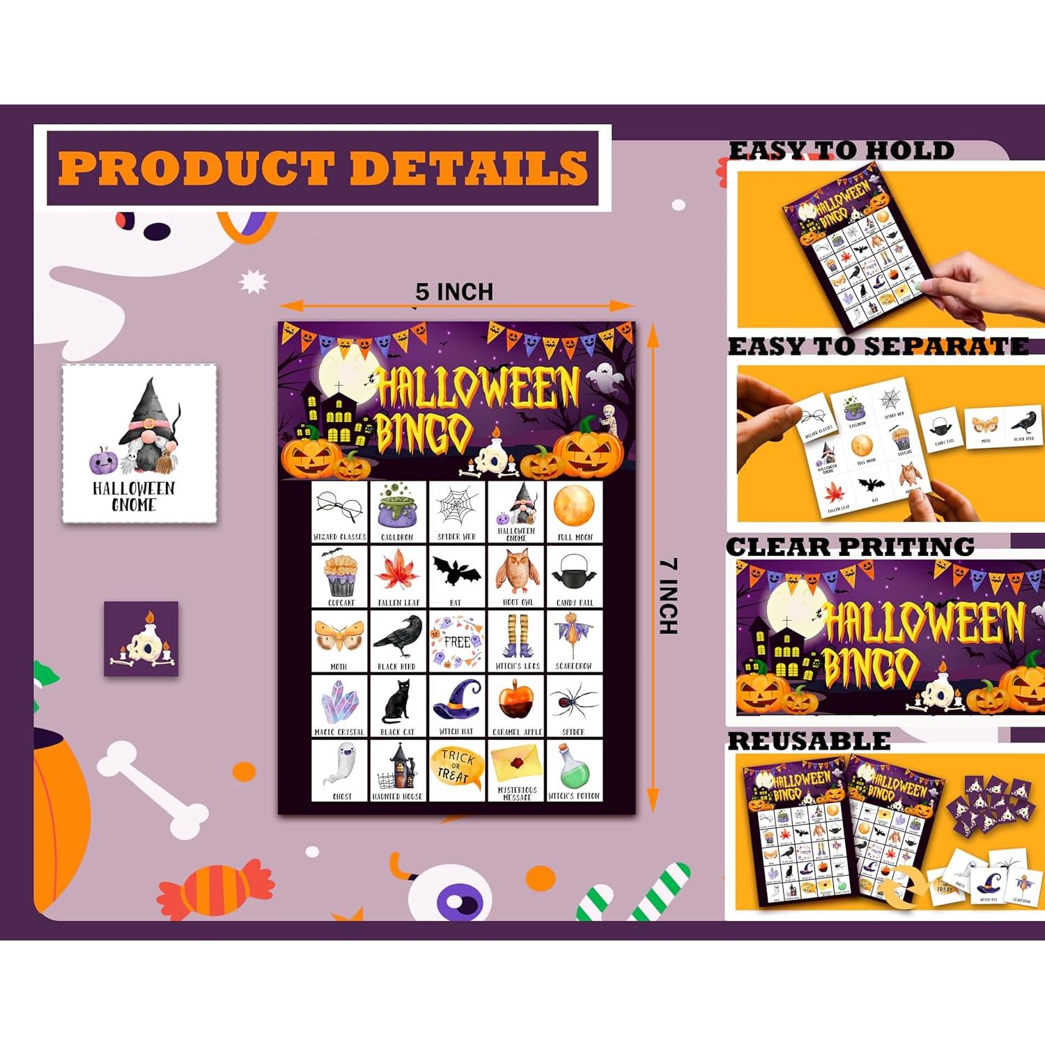 Juego de Bingo de Halloween para 24 Jugadores - LSJEHTQ