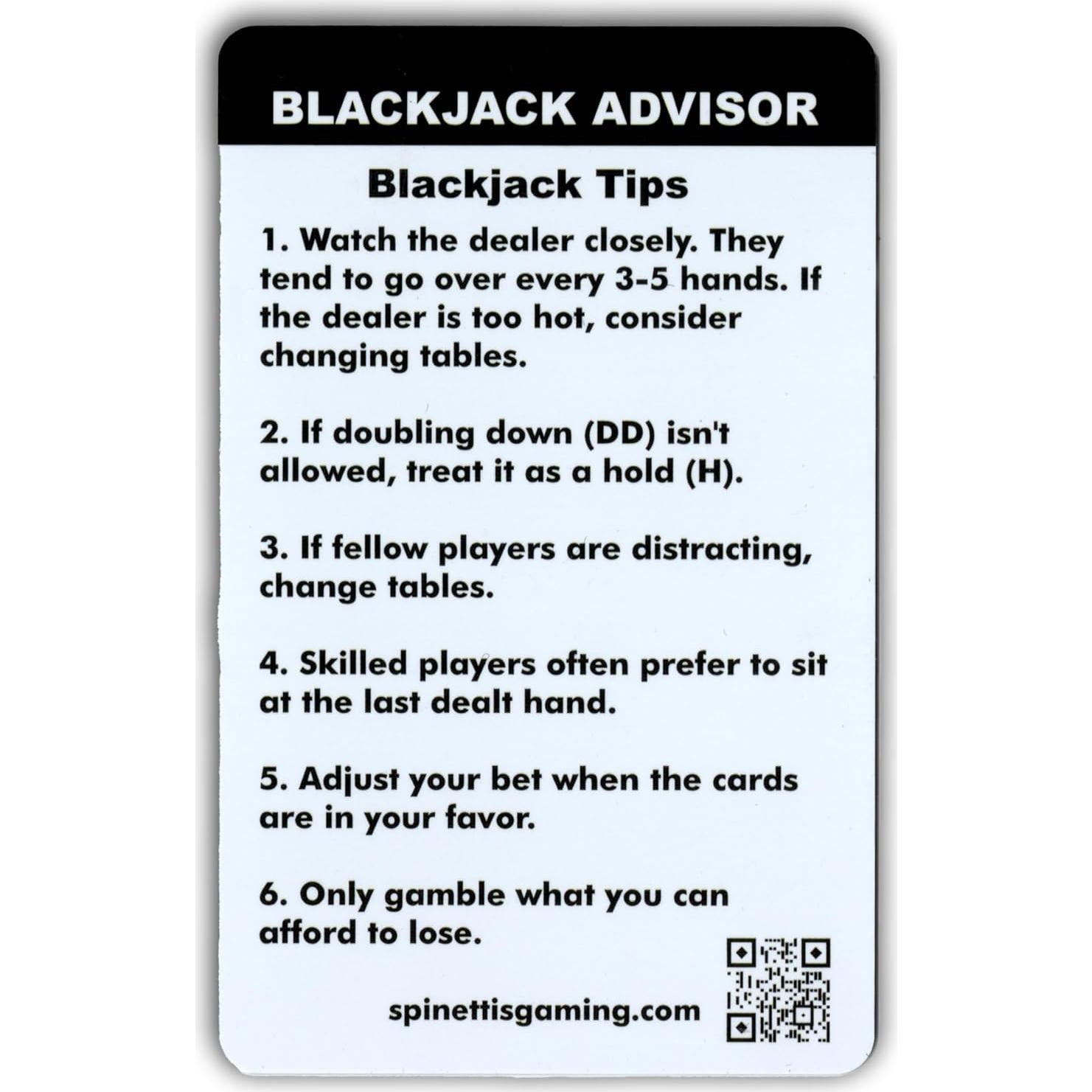 Tarjeta de Estrategia Básica para Blackjack Spinettis - Guía de Juego