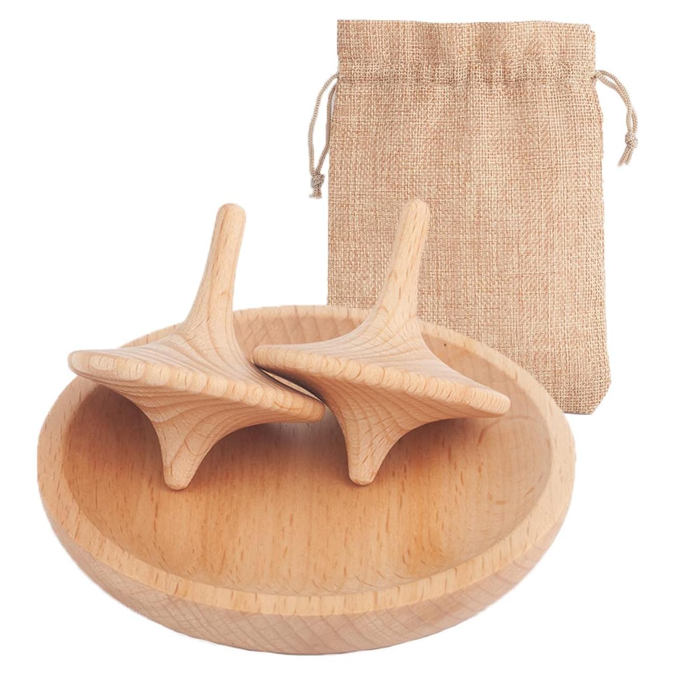 Trompos de Madera JstFrU con Base - Set de 2, 130g