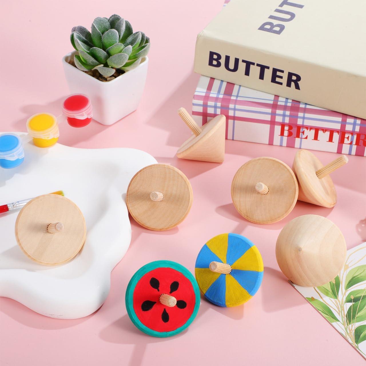 Trompos de Madera NUOBESTY 12 Pcs DIY para Niños 6x4.5cm