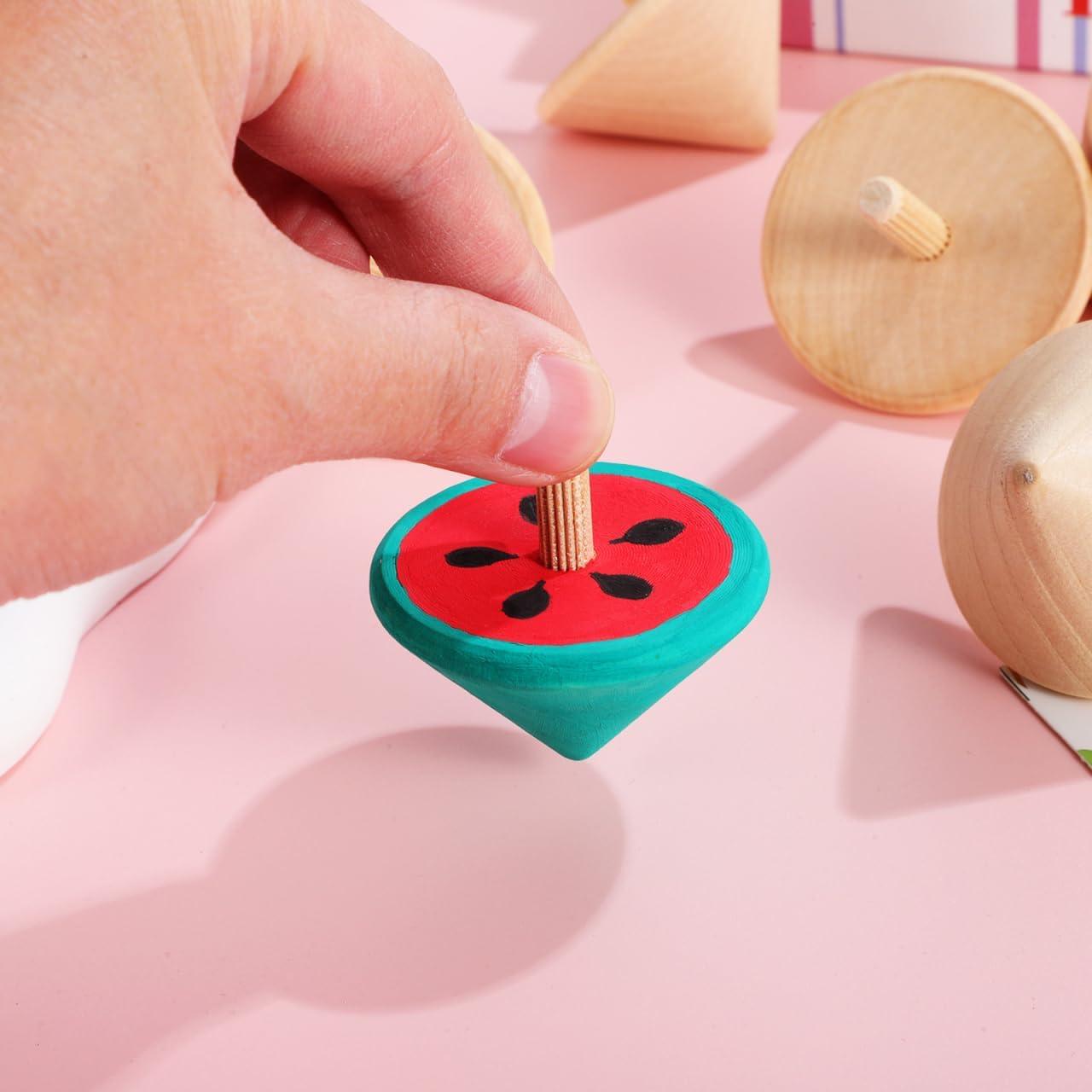 Trompos de Madera NUOBESTY 12 Pcs DIY para Niños 6x4.5cm