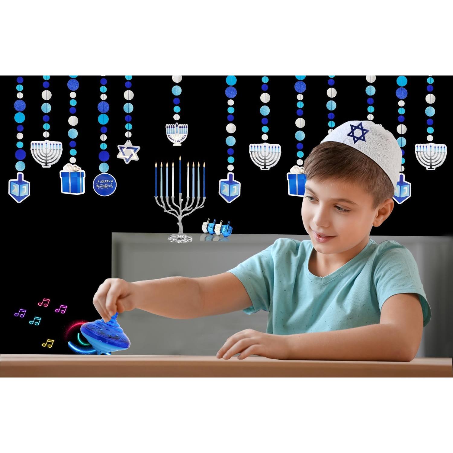 Juego de 12 Trompos Musicales Iluminados Hanukkah The Dreidel