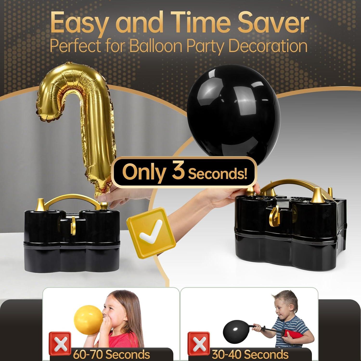 Bomba de globo eléctrica Bezente 3 en 1 portátil negro dorado