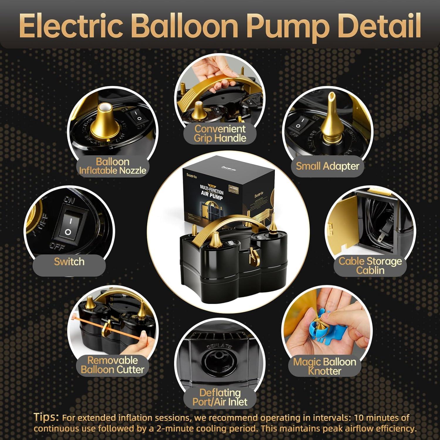 Bomba de globo eléctrica Bezente 3 en 1 portátil negro dorado